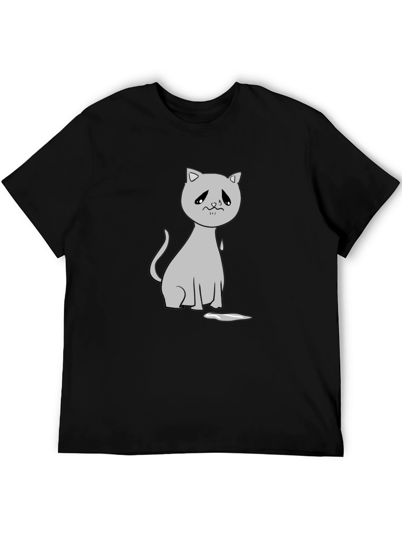 Black Sad Cat Graphic Tee - Unisex Black T-Shirt view 5