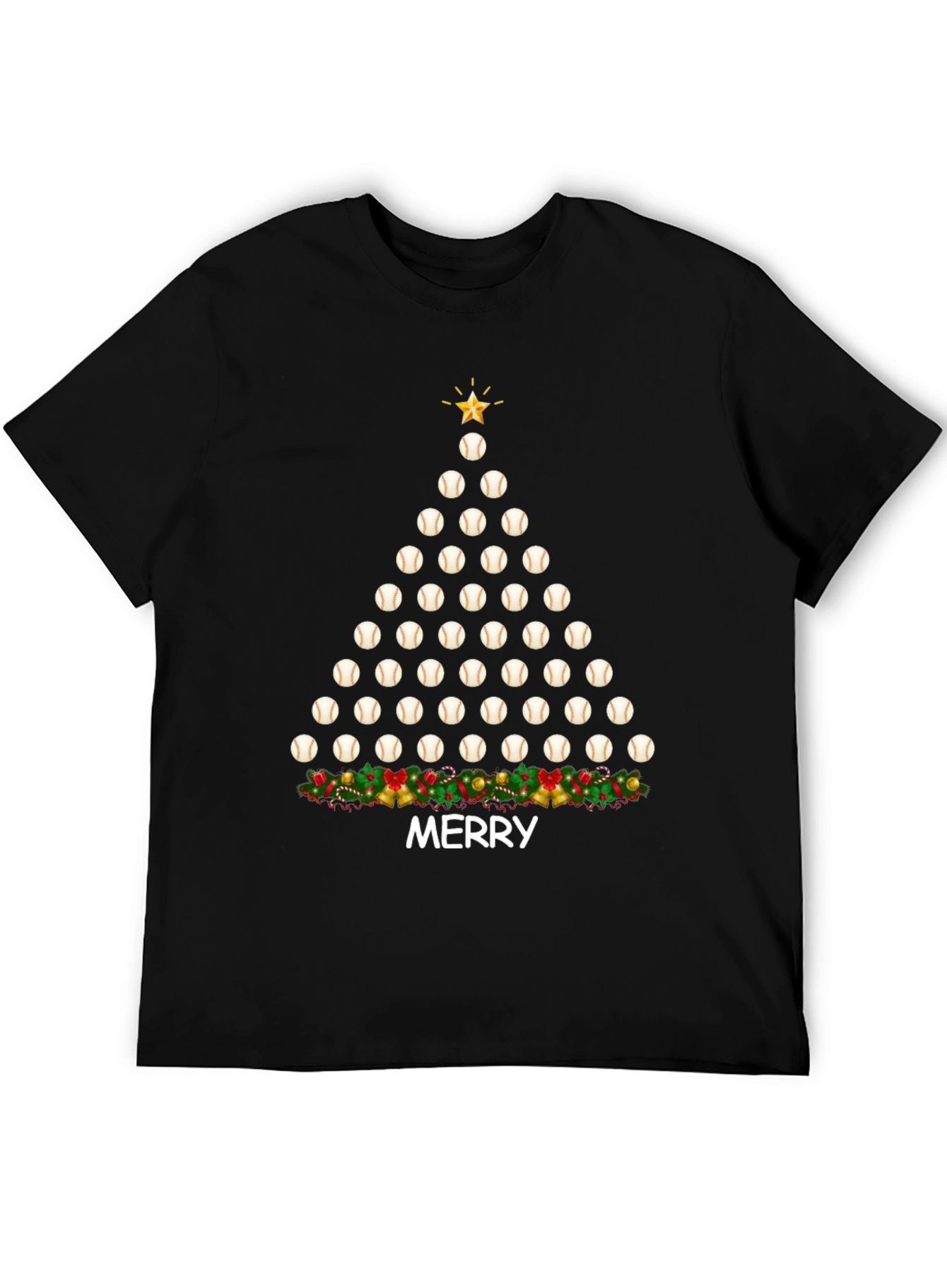 Black Baseball Christmas Tree T-Shirt view 5