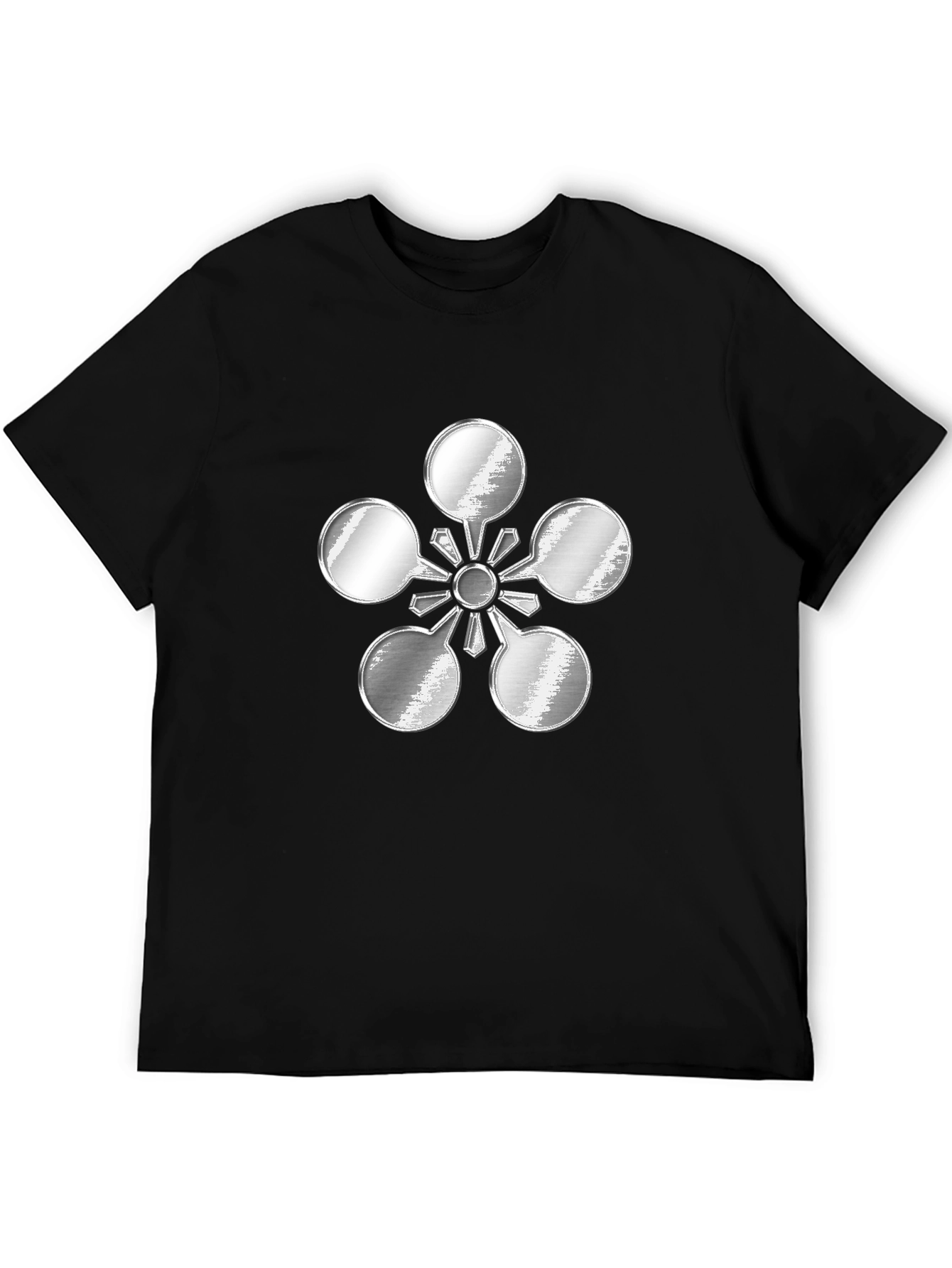 Black Abstract Metal Flower Design Black T-Shirt view 5