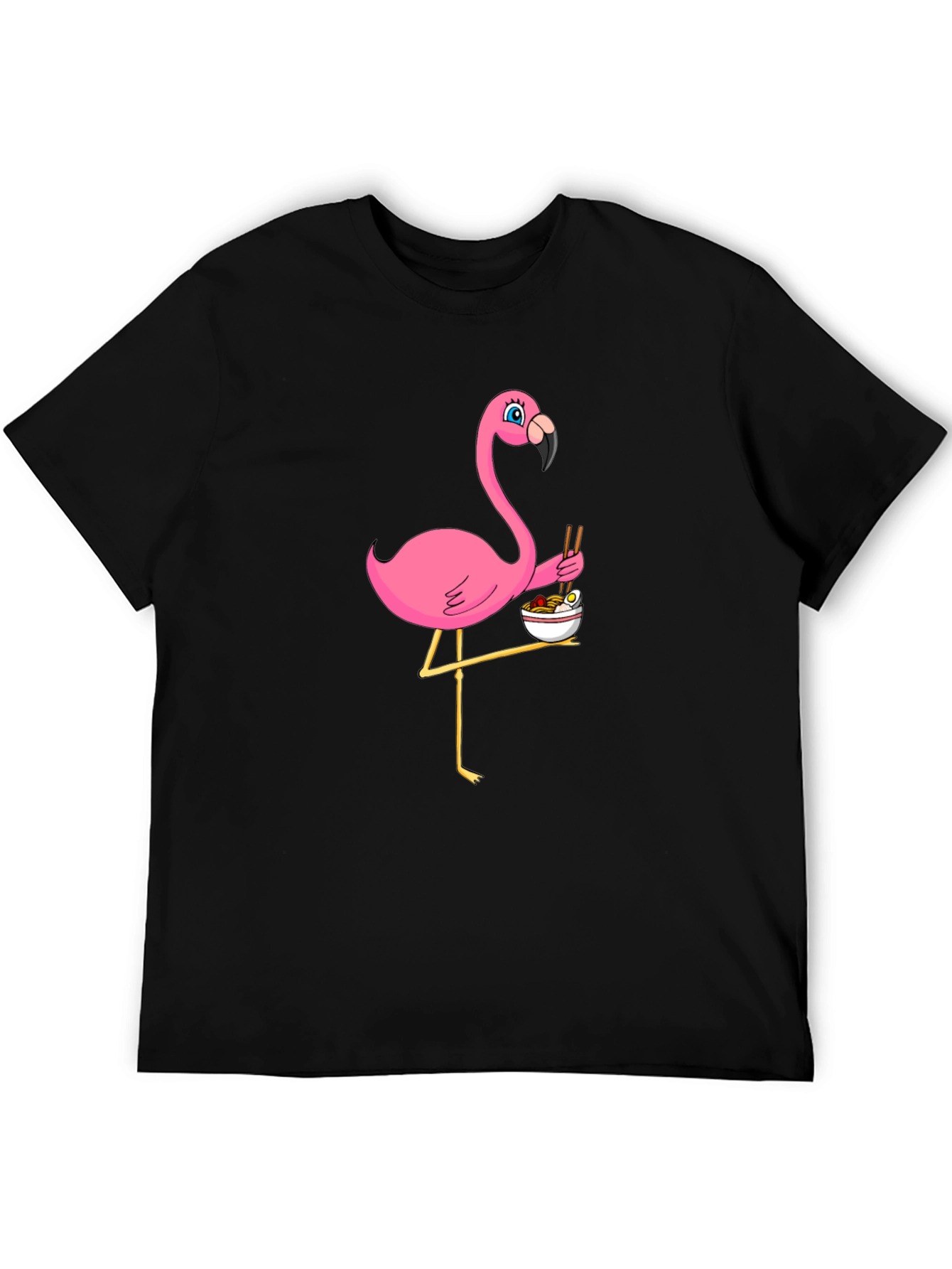 Black Flamingo Ramen Black T-Shirt - Whimsical Graphic Tee view 5