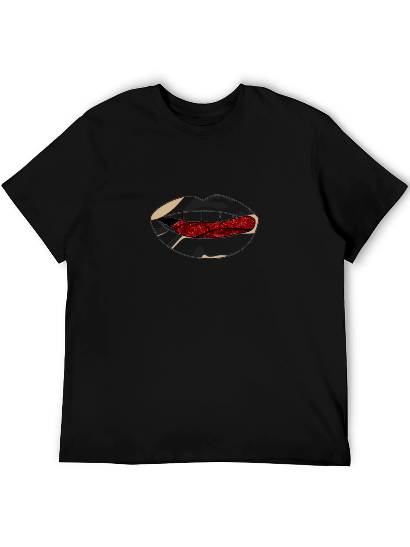 Black Lips T-Shirt - Black with Red Glitter Tongue Graphic view 5