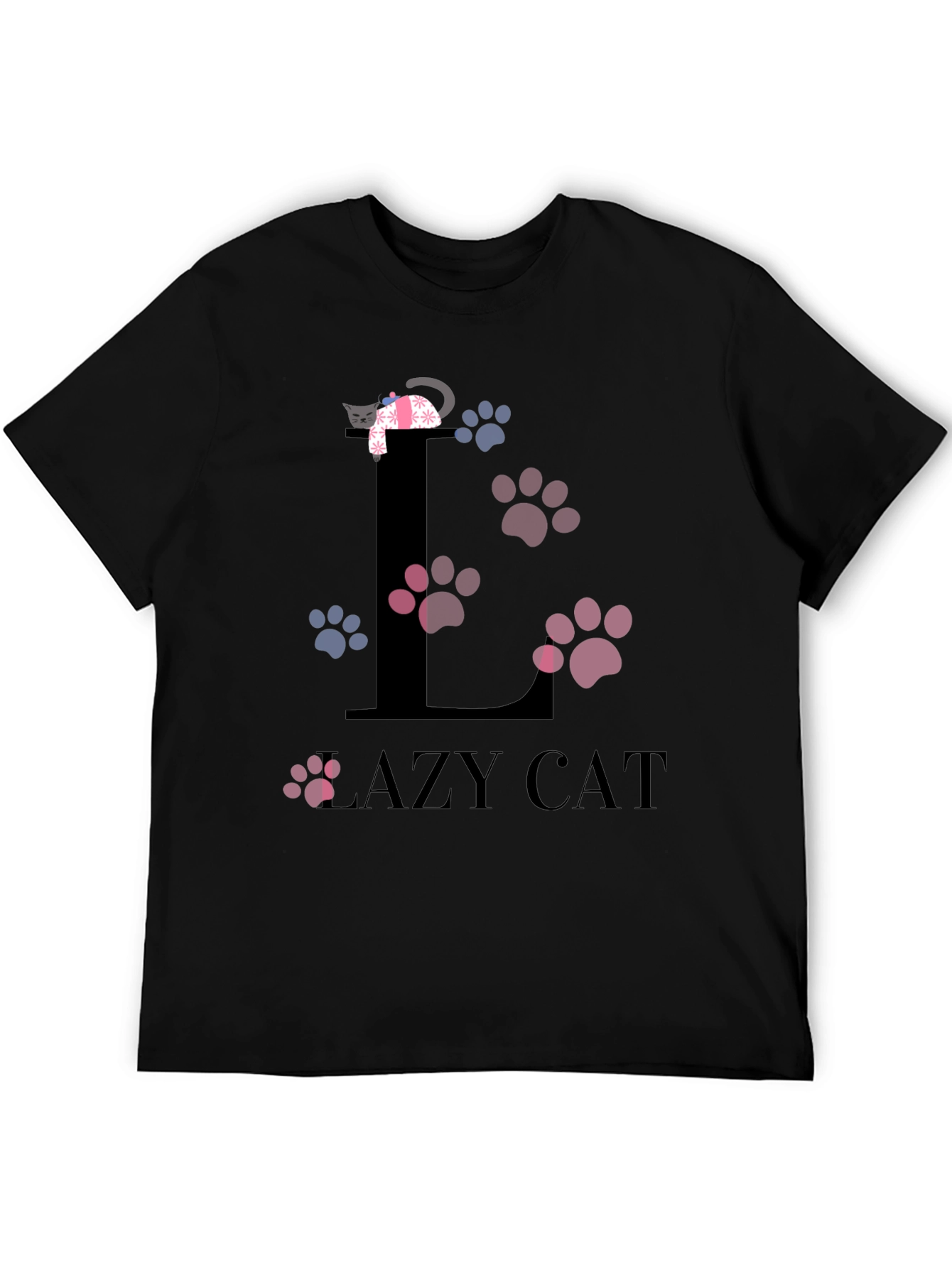 Black Lazy Cat Graphic T-Shirt - Unisex Cotton Tee view 5