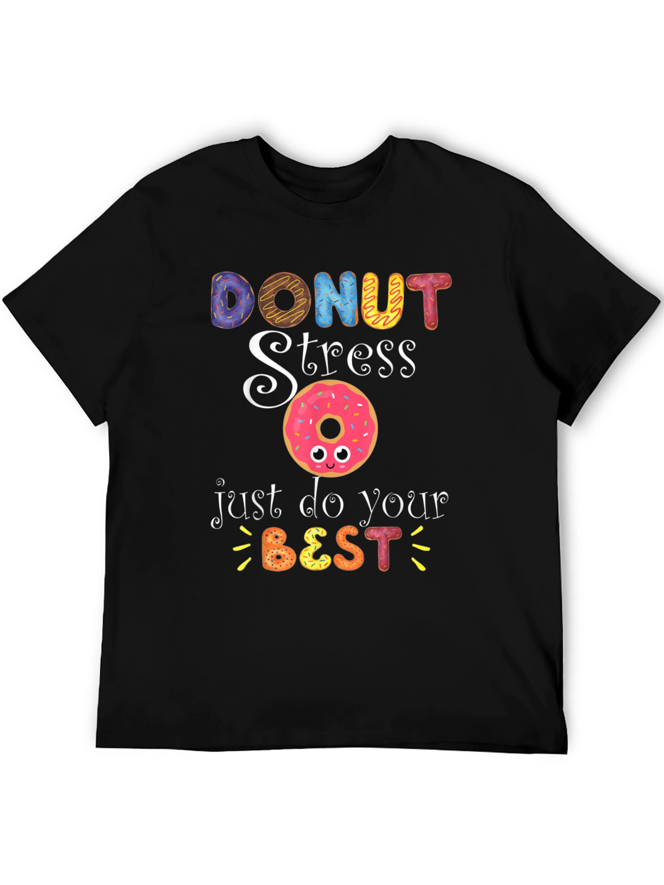 Black Donut Stress Funny Graphic T-Shirt view 5