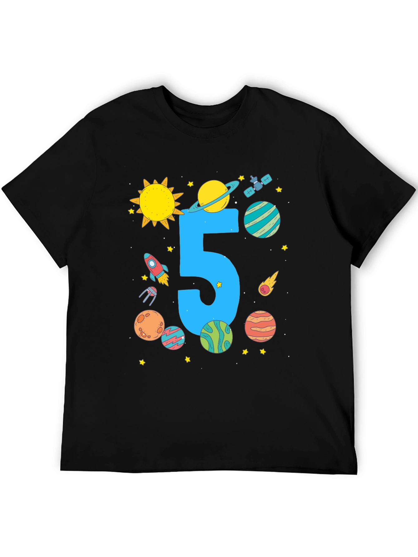 Black Kids 5th Birthday Space T-Shirt view 5