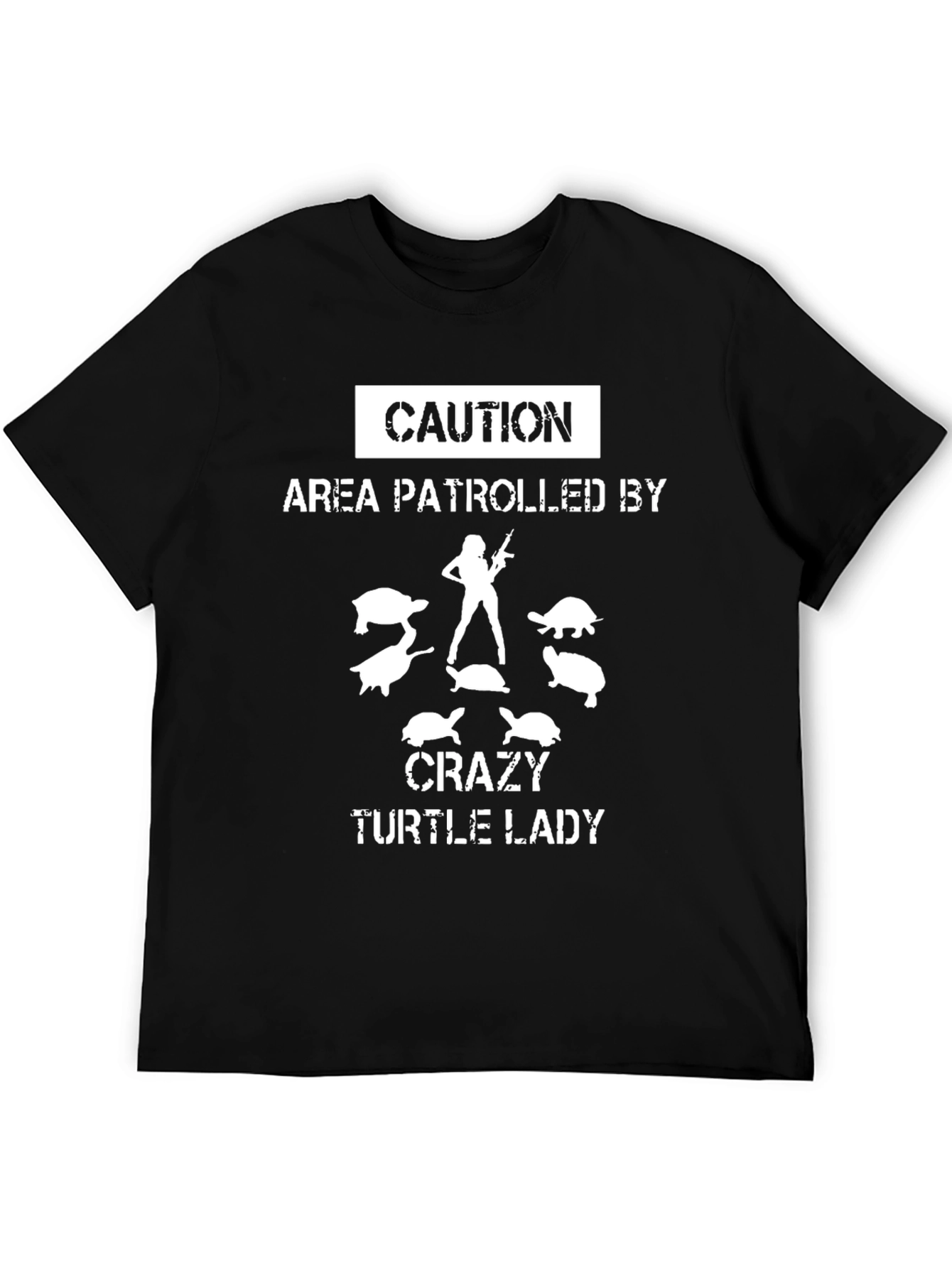 Black Caution Crazy Turtle Lady Graphic T-Shirt view 5