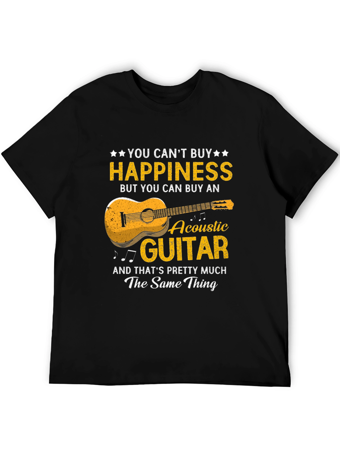 Black Acoustic Guitar Happiness T-Shirt - Music Lover Gift view 5