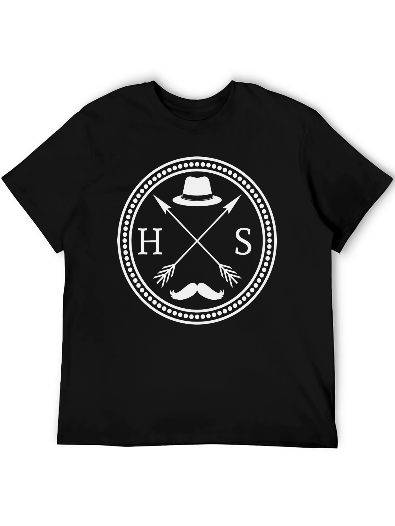 Black Hipster Style Graphic Tee - Crossed Arrows Hat Mustache view 5