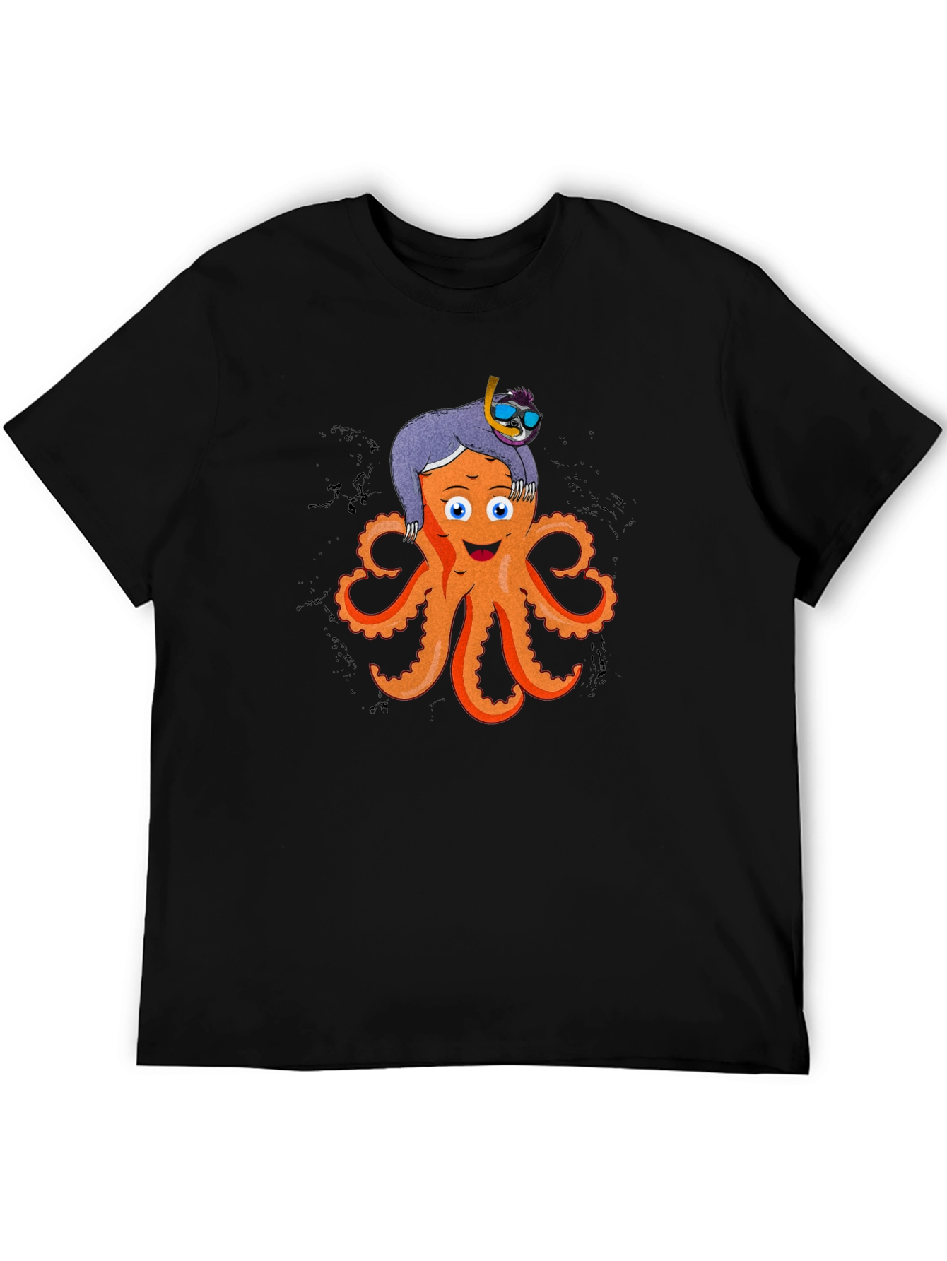Black Octopus & Sloth Graphic T-Shirt - Unique Design view 5