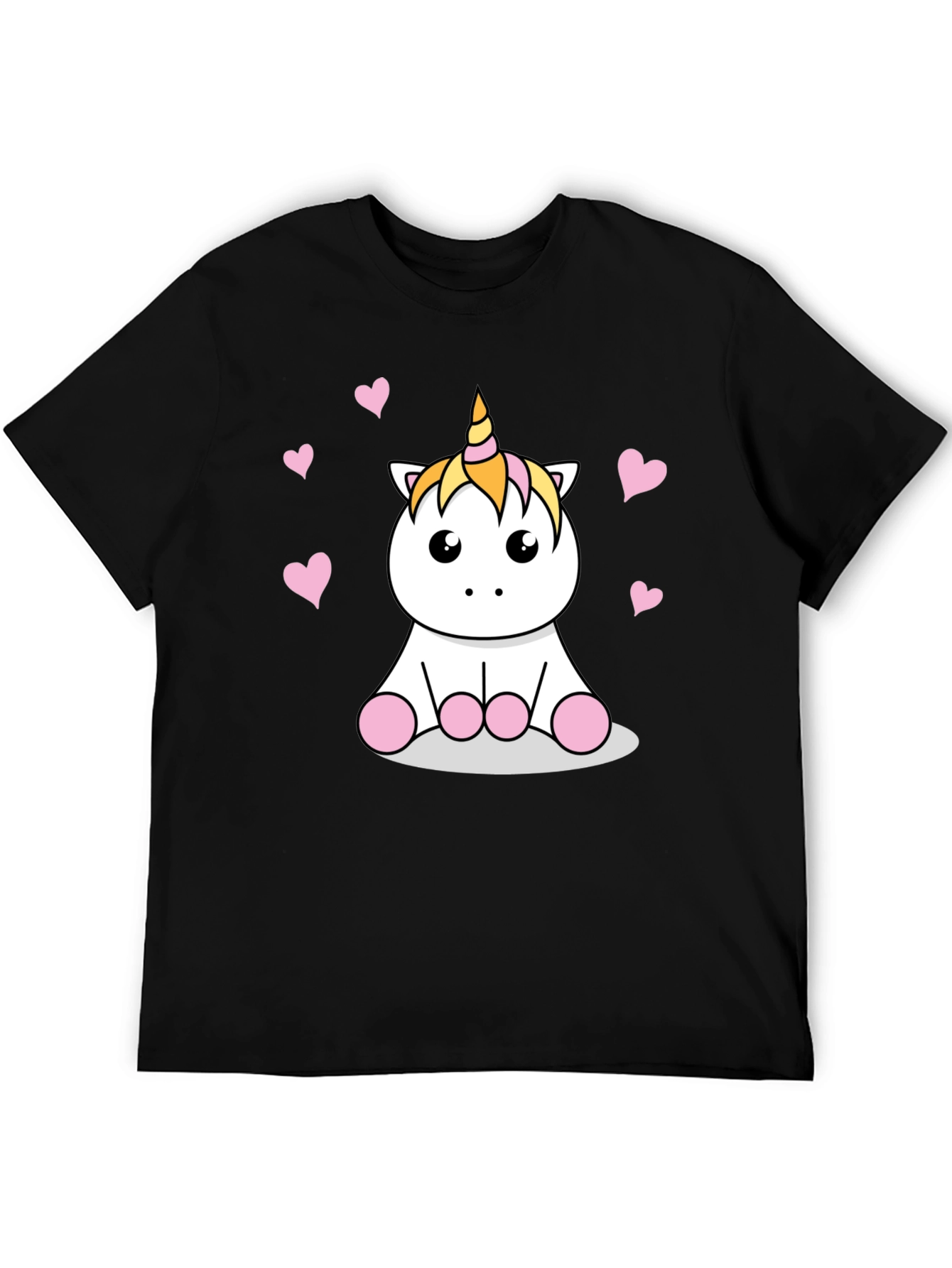 Black Cute Cartoon Unicorn T-Shirt - Black Cotton Tee view 5