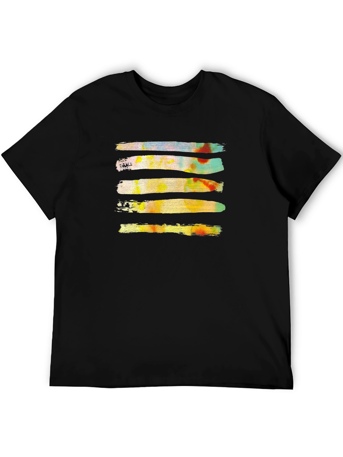 Black Abstract Brushstroke Graphic Tee - Black Cotton Casual T-Shirt view 5
