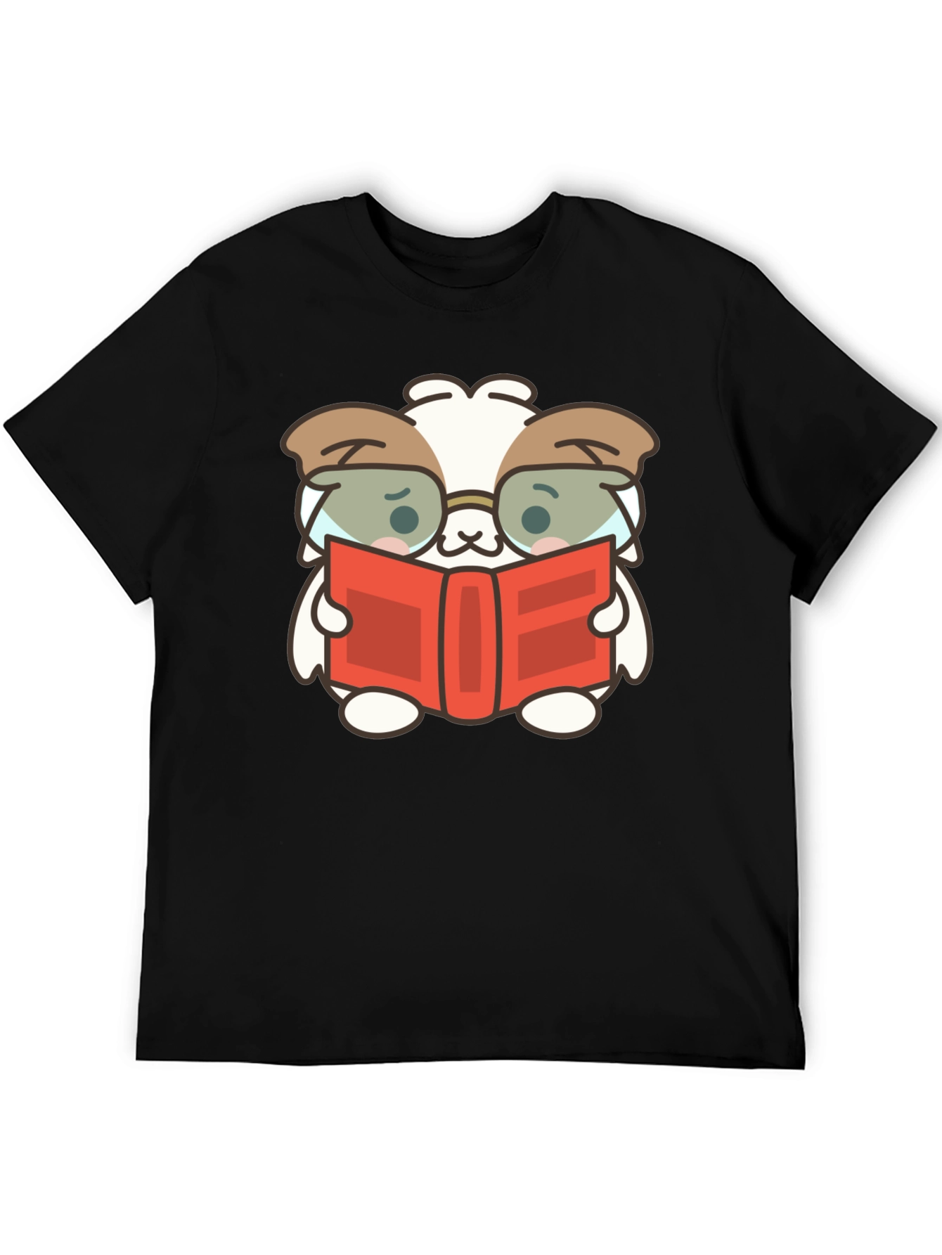 Black Cute Book Reading Dog T-Shirt - Black view 5