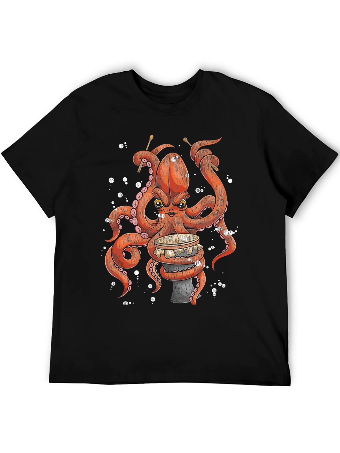 Black Octopus Drummer T-Shirt - Unique Graphic Tee view 5