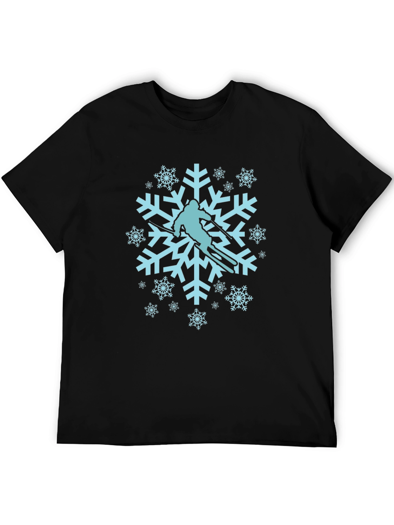 Black Snowflake Skier Graphic Tee - Winter Sport Shirt view 5