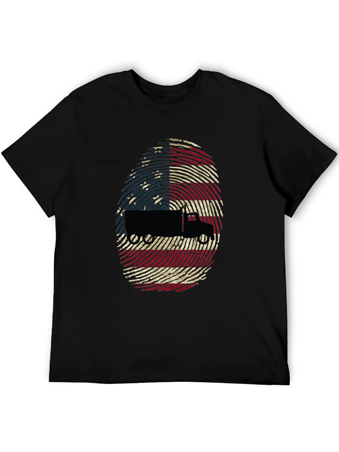 Trucker USA Flag Fingerprint Black T-Shirt - 5