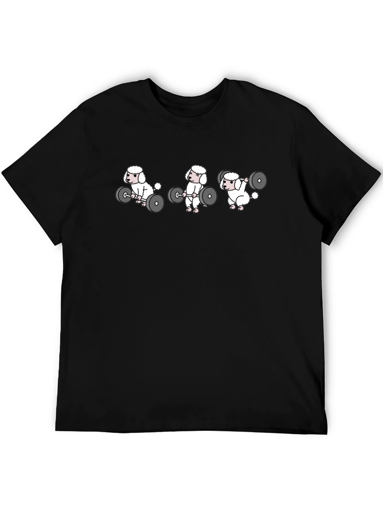 Black Weightlifting Poodle Cartoon Black T-Shirt view 5