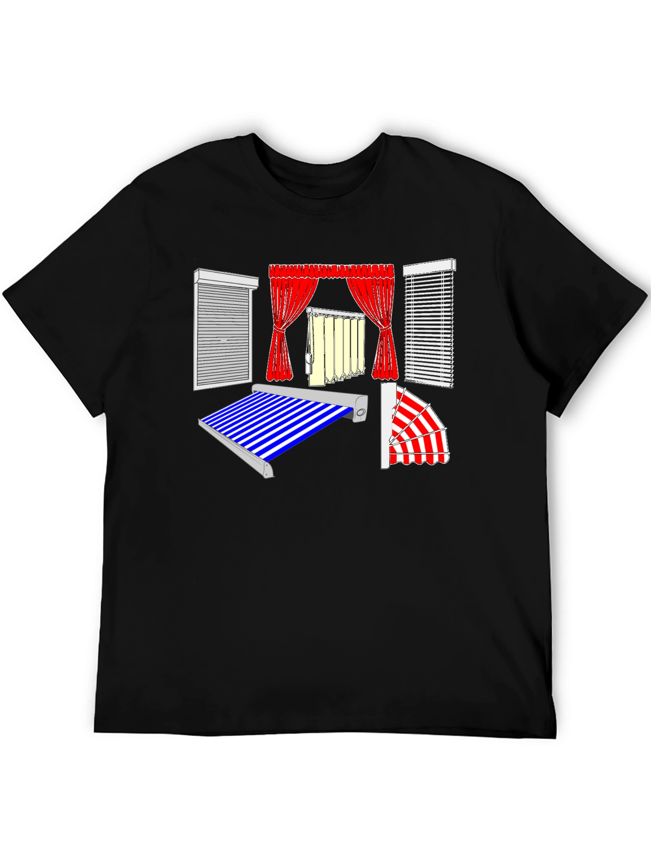 Black Men's Black Graphic T-Shirt - Blinds and Awnings Design view 5