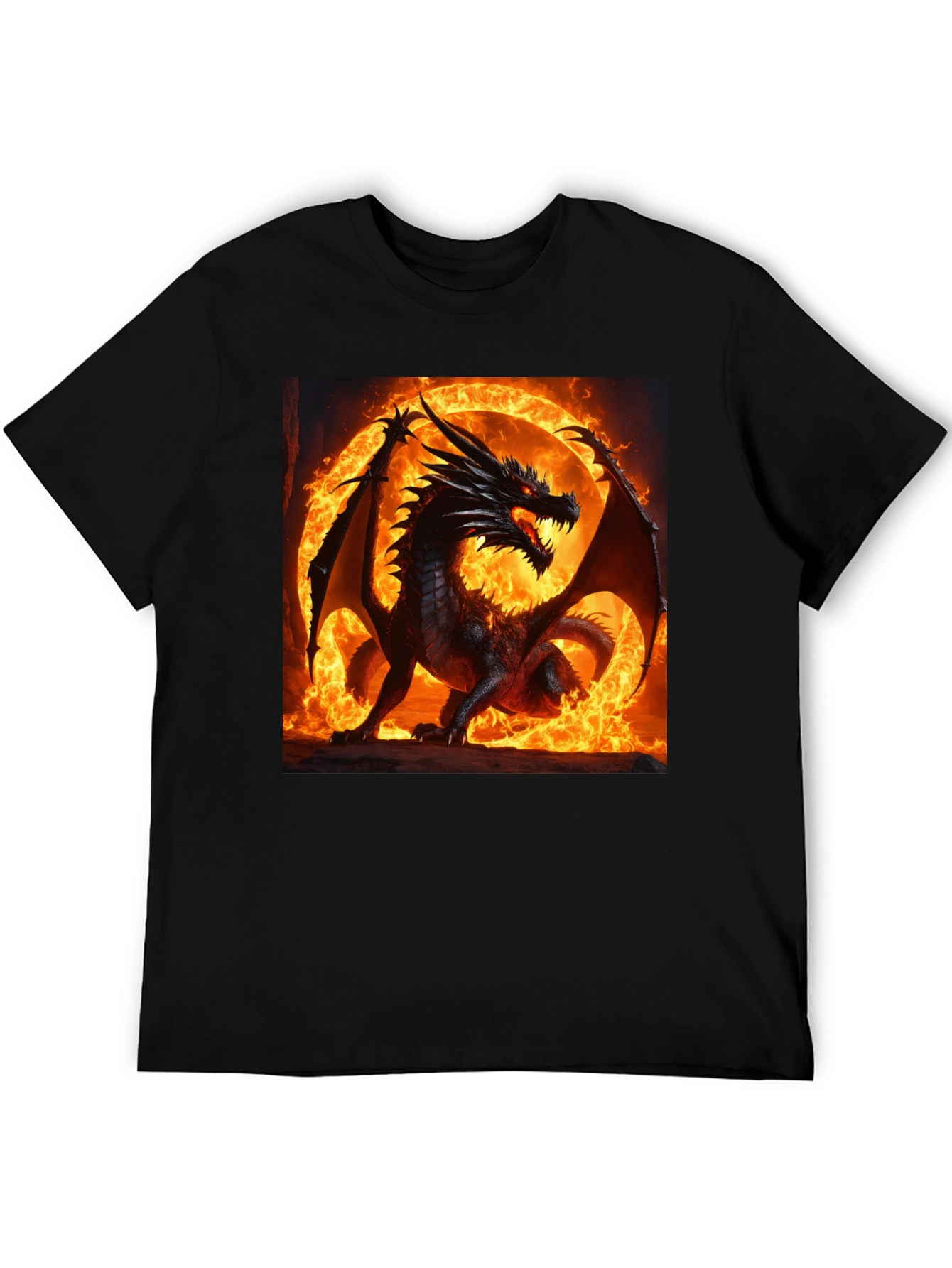 Black Fiery Dragon Graphic T-Shirt view 5
