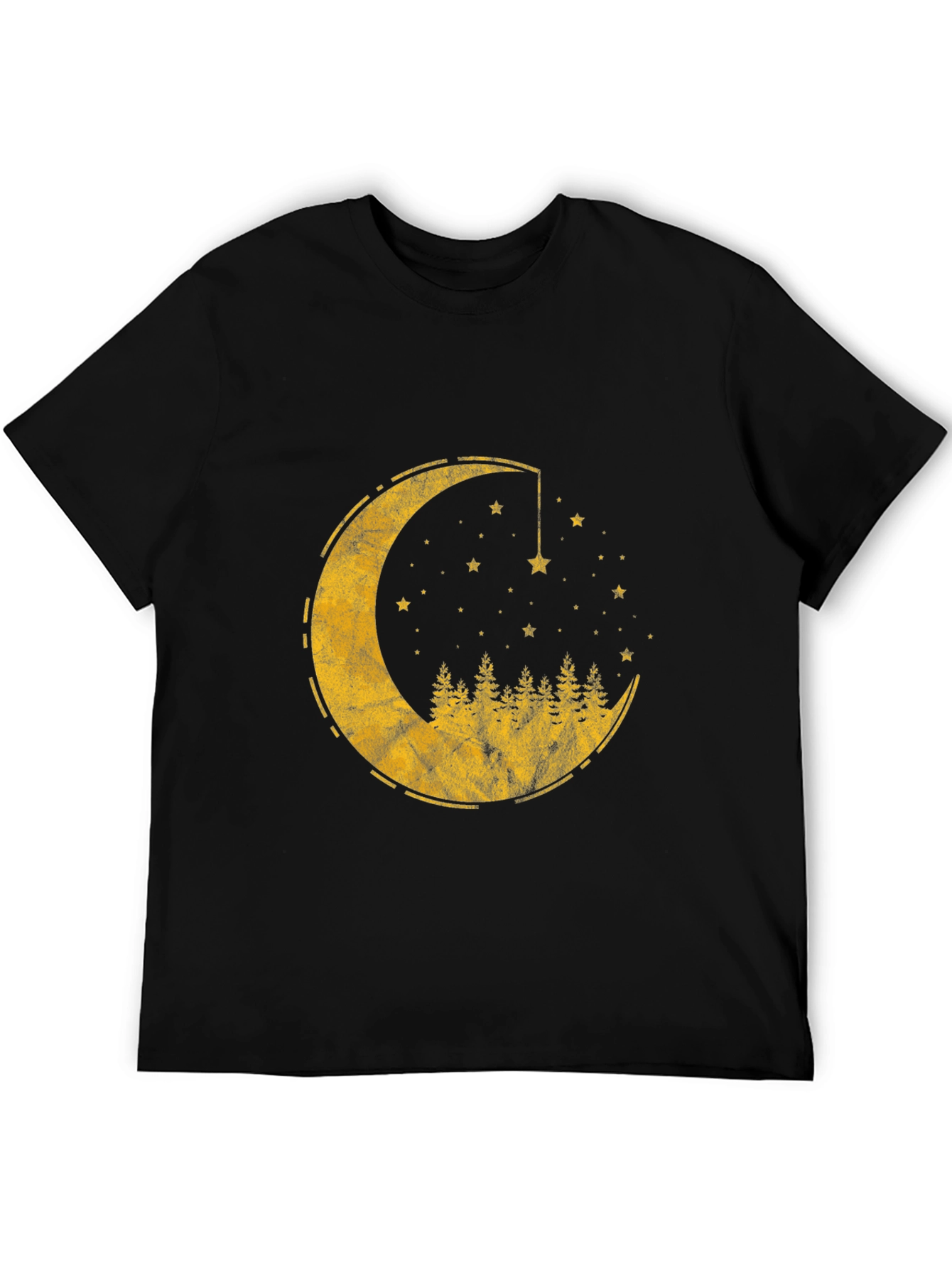 Black Crescent Moon & Forest Graphic T-Shirt - Men's Black Tee view 5