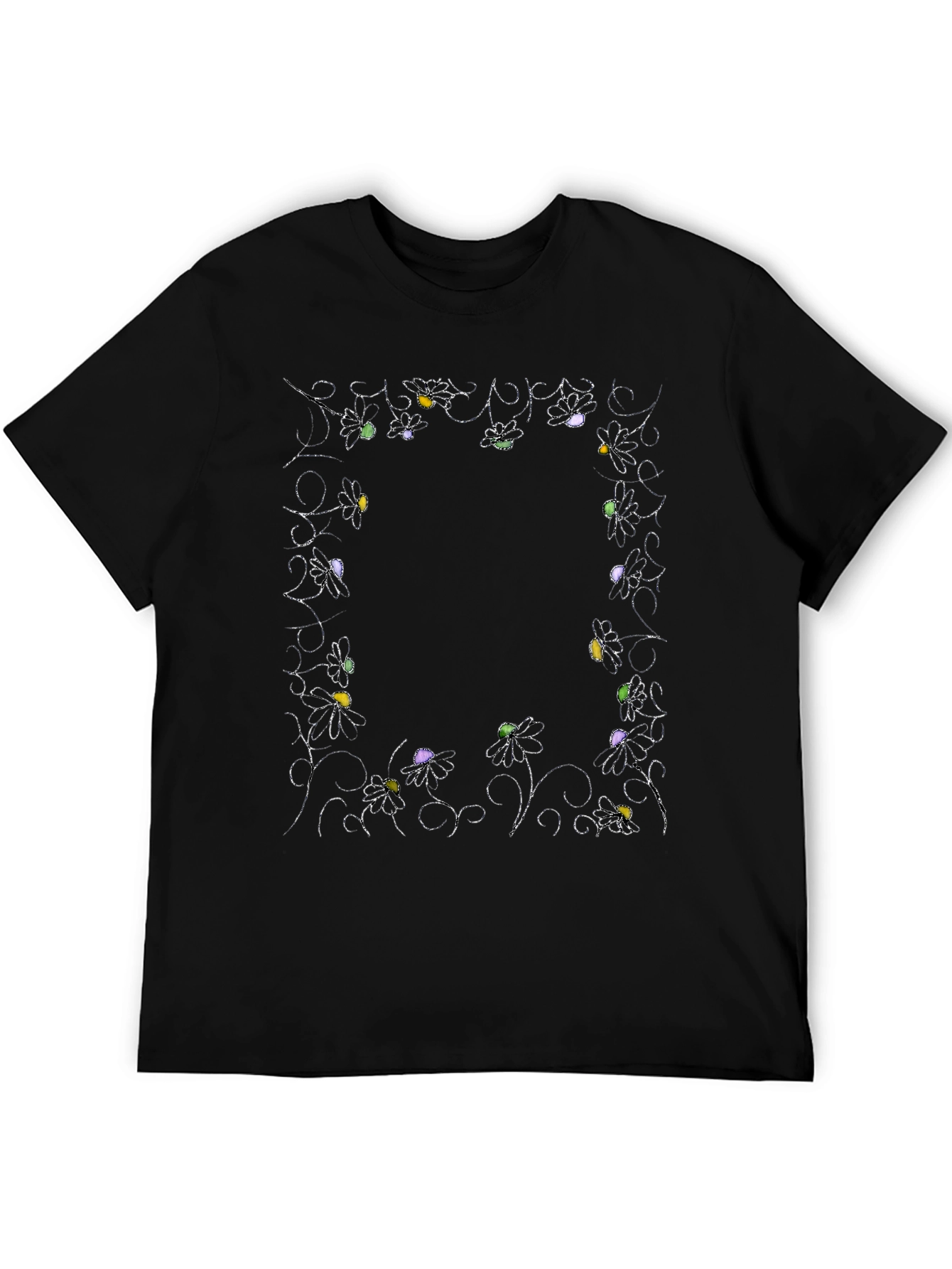 Black Floral Frame Graphic Print T-Shirt view 5