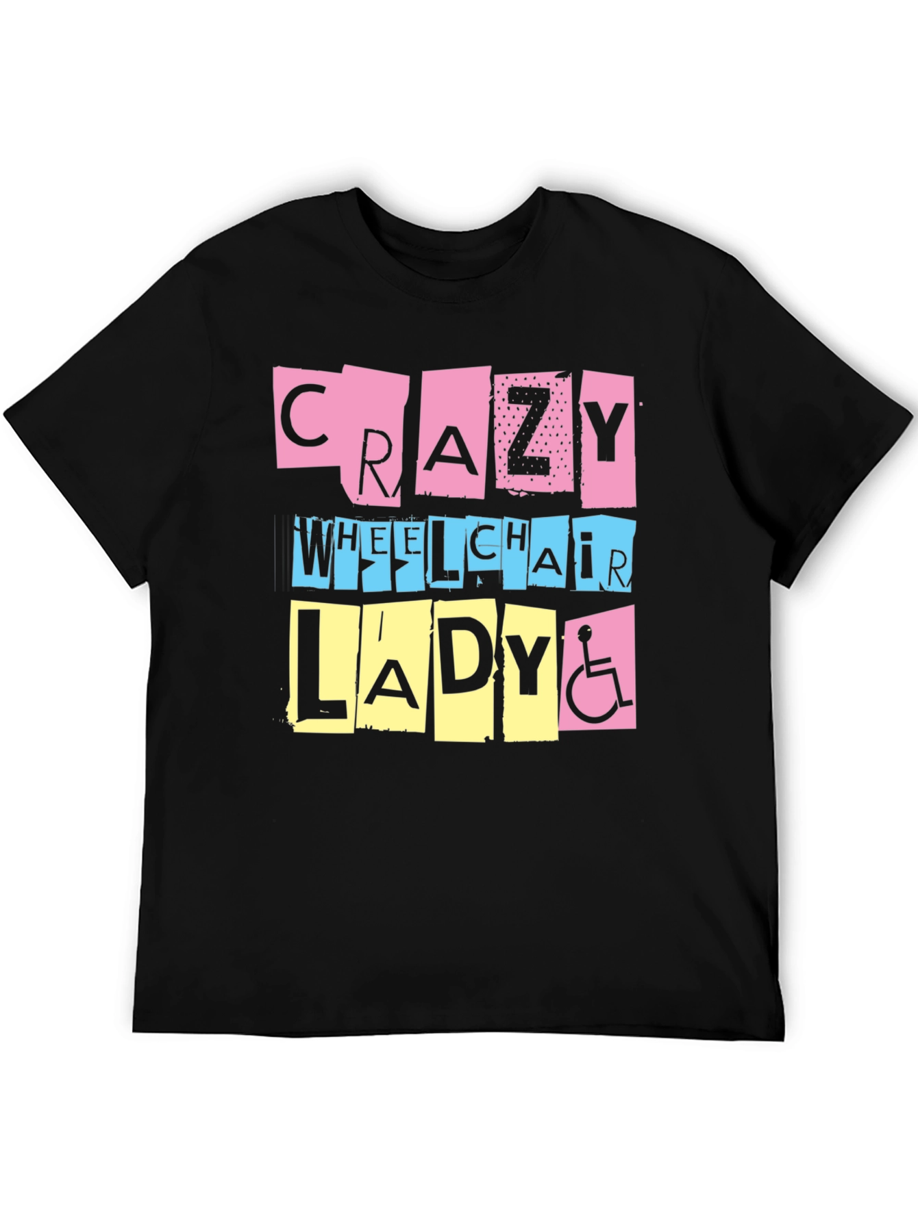 Black Crazy Wheelchair Lady Graphic Tee view 5