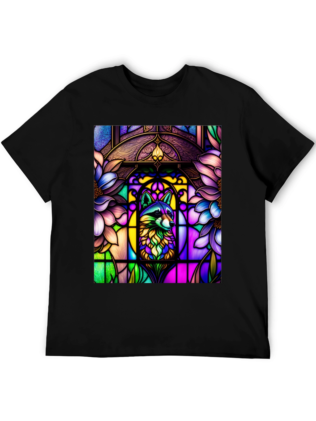 Black Stained Glass Raccoon Black T-Shirt view 5