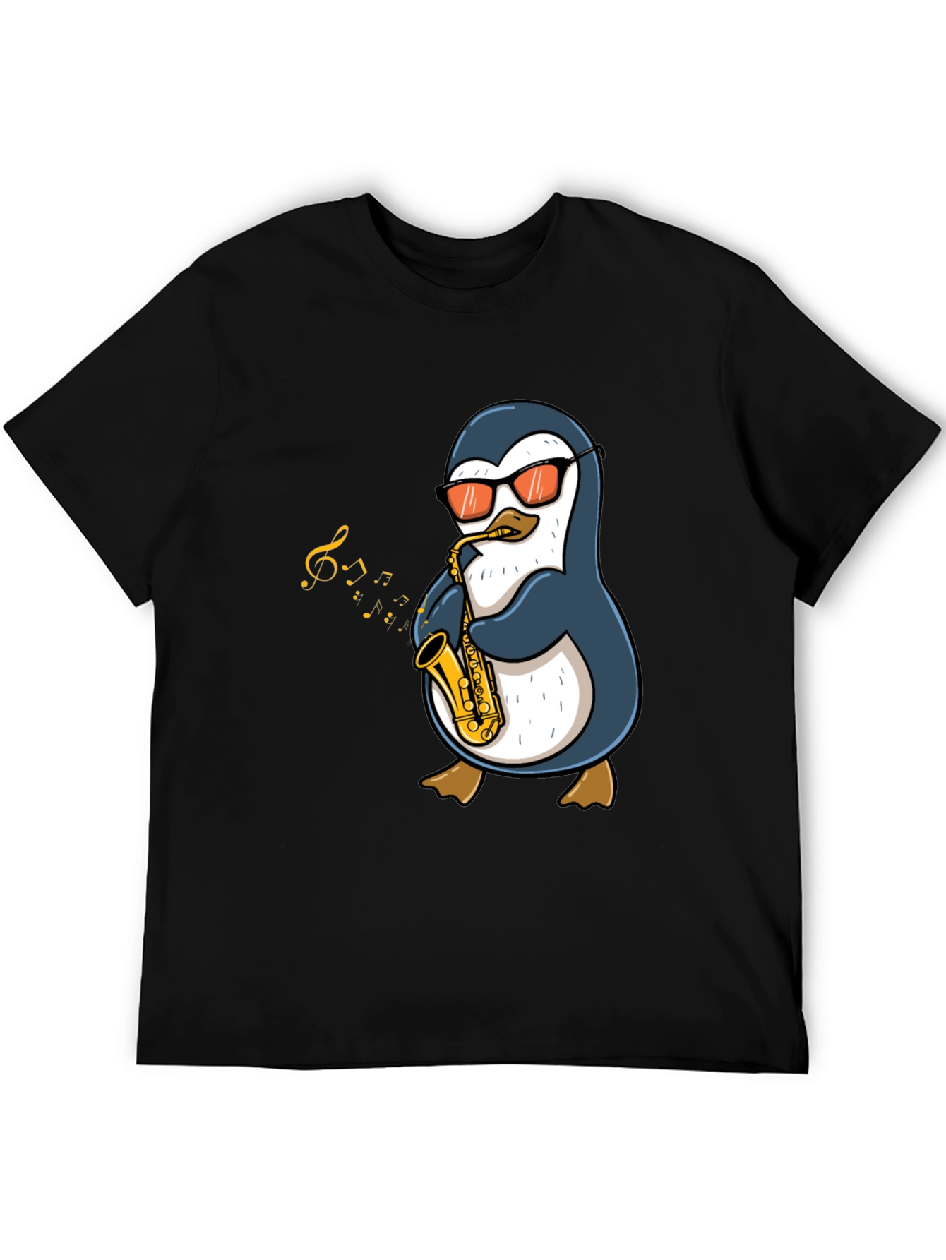 Black Penguin Sax Player Graphic T-Shirt - Cool Music Tee view 5