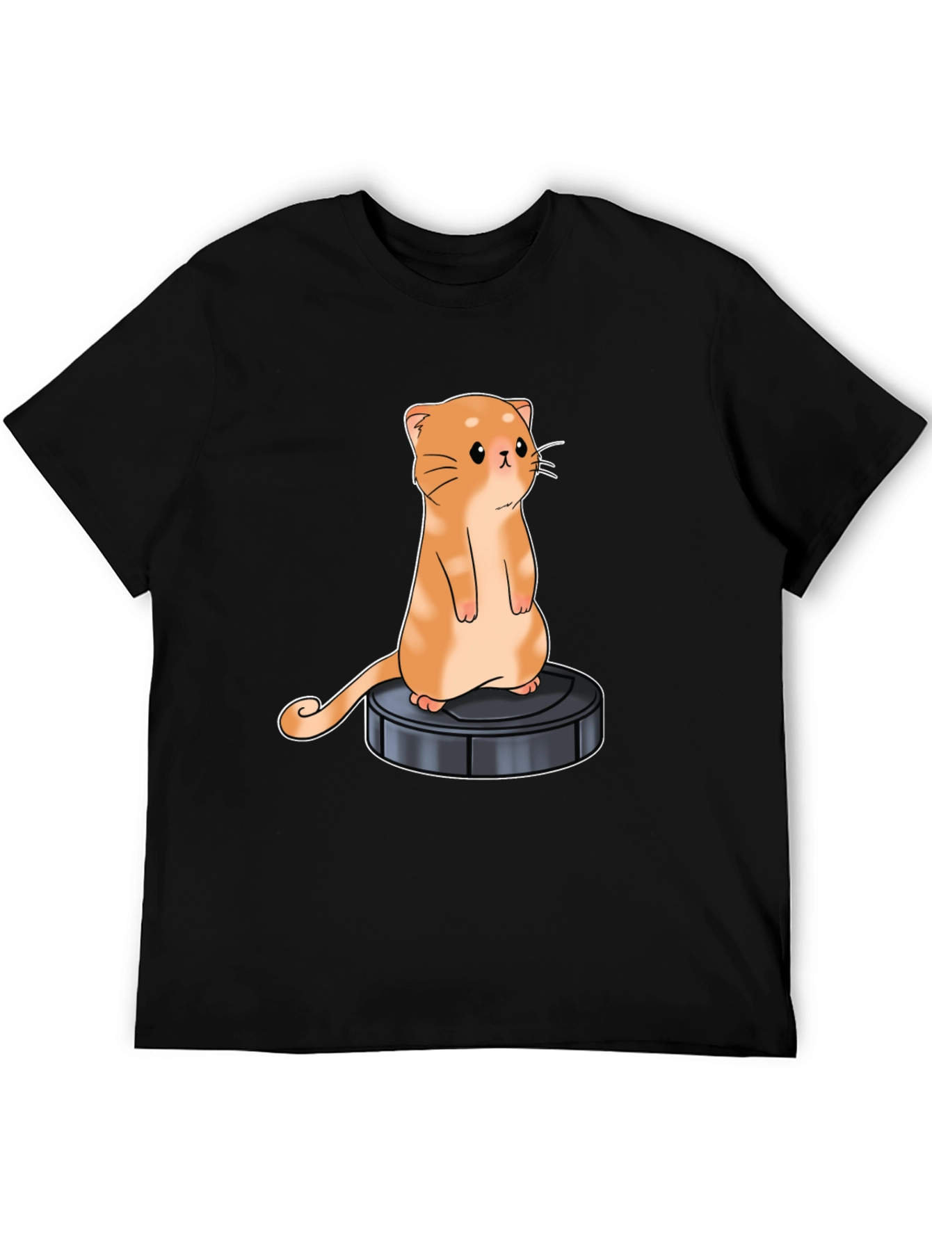 Black Cat on Robot Vacuum Graphic Tee view 5
