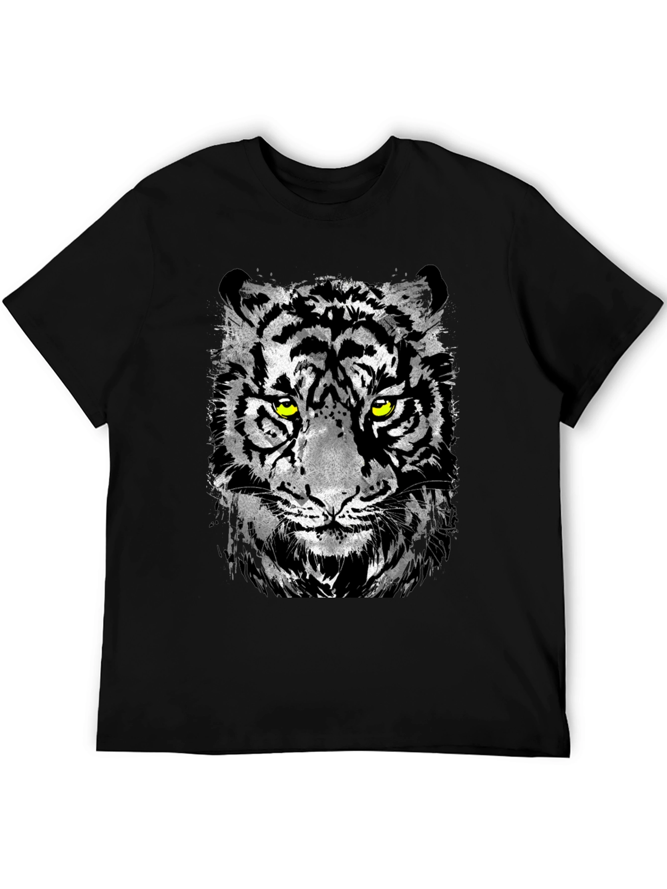 Black Men's Black T-Shirt with Tiger Graphic view 5