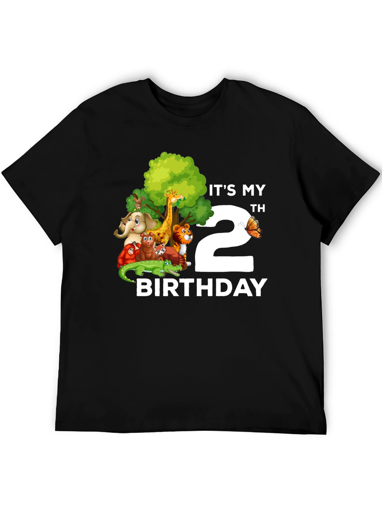 Black It's My 2nd Birthday Jungle Animals Kids T-Shirt view 5
