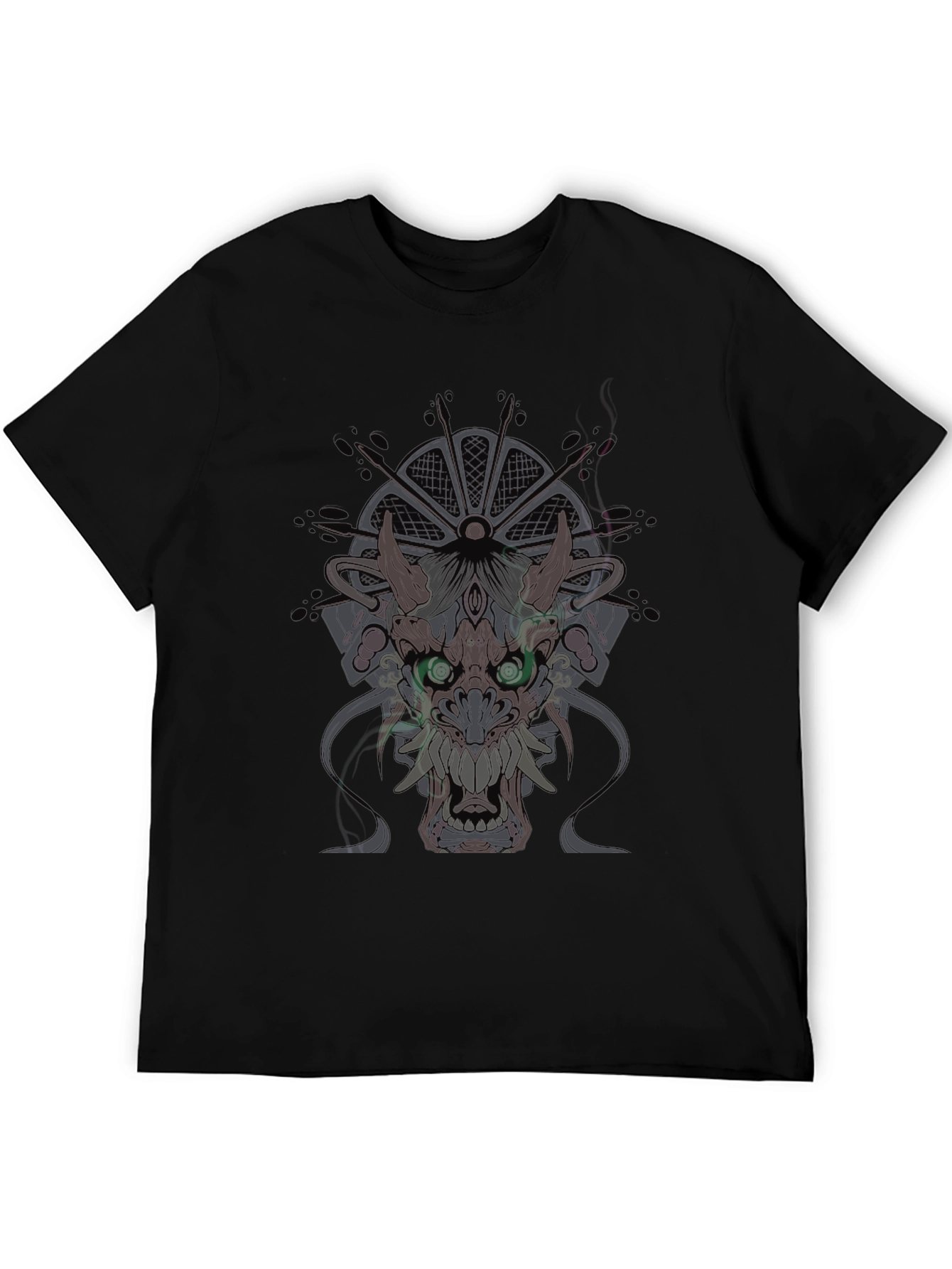 Black Men's Black T-Shirt with Dragon Graphic view 5