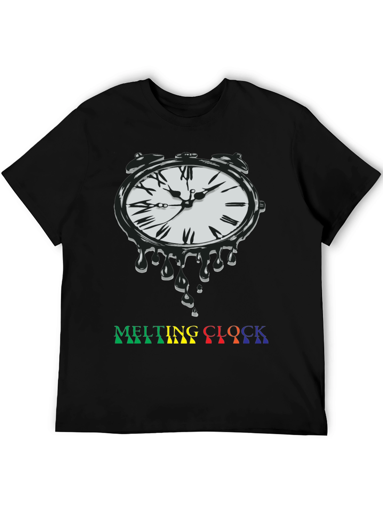 Black Melting Clock Graphic Tee - Black Cotton Blend view 5