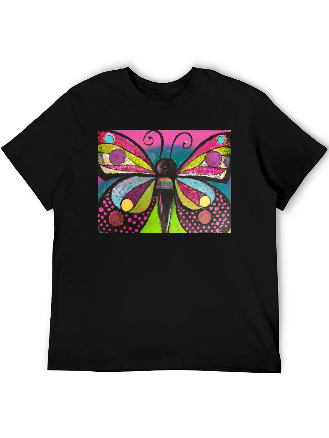 Black Butterfly Art Print Black T-Shirt view 5