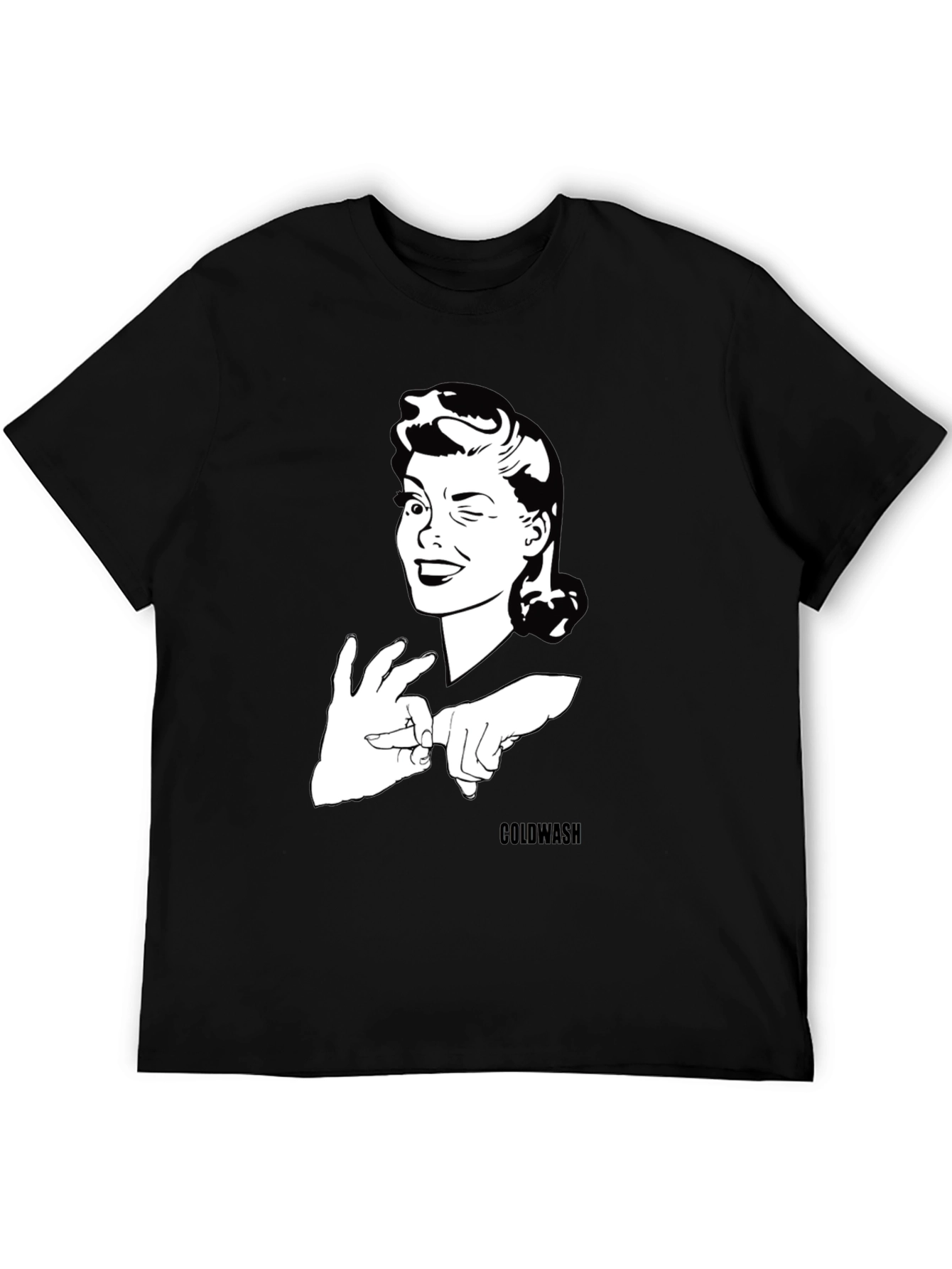 Black Winking Woman Graphic Tee - Black Cotton T-Shirt view 5