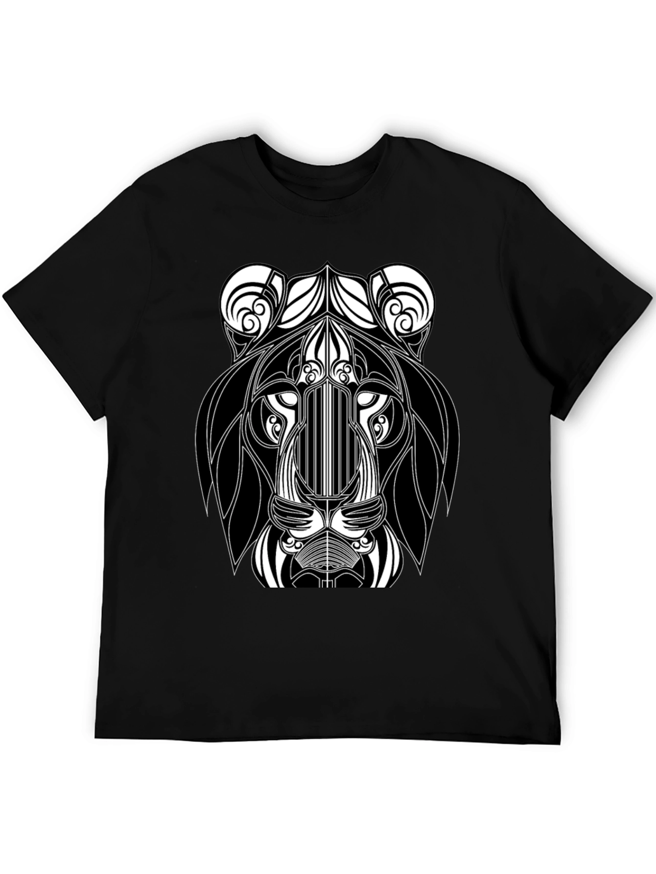 Black Abstract Lion Head Black Graphic T-Shirt view 5