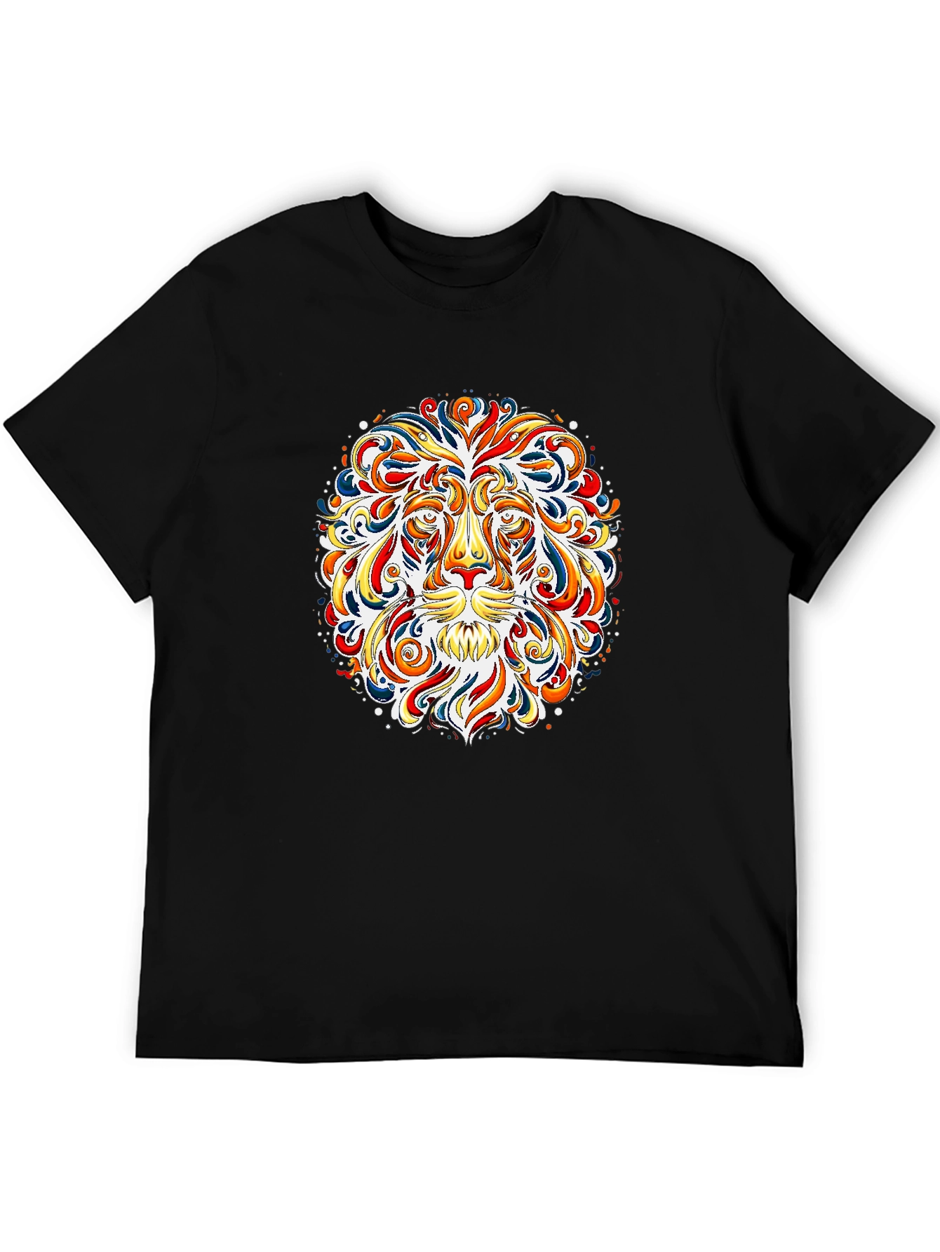 Black Vibrant Lion Graphic Tee - Bold Art T-Shirt view 5