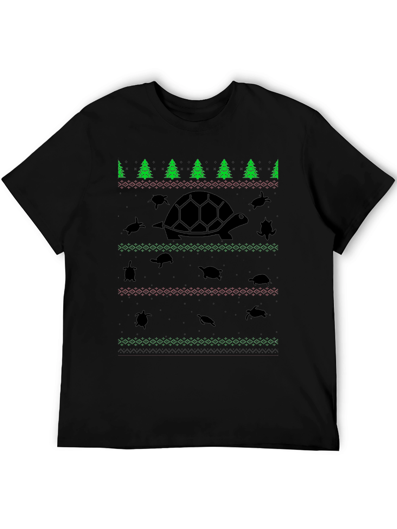 Black Turtle Christmas Pattern Black T-Shirt view 5