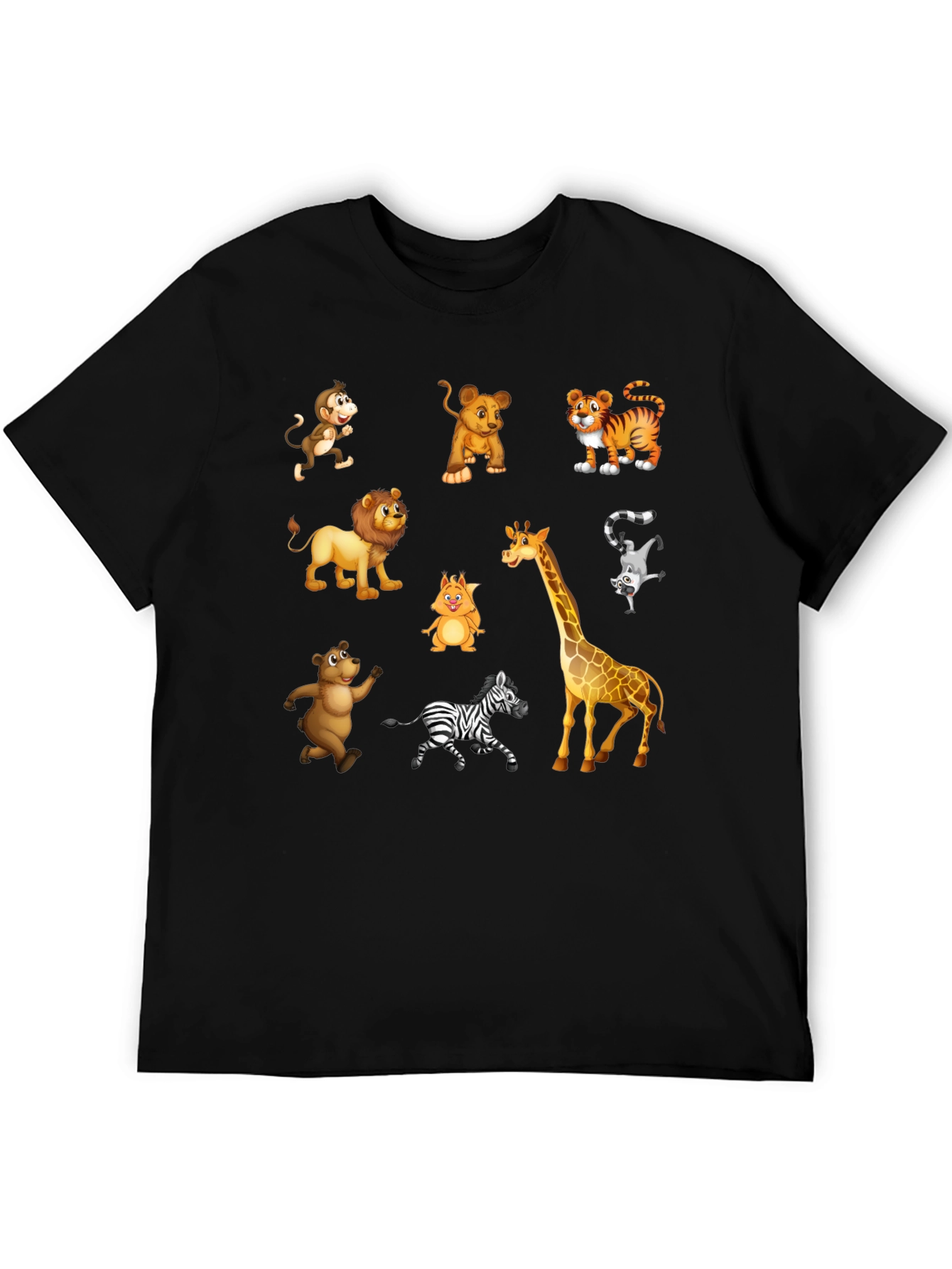 Black Cartoon Animal Print Black T-Shirt view 5