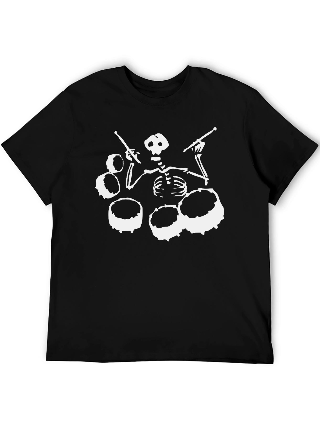 Black Skeleton Drummer Black T-Shirt - Rock Band Tee view 5