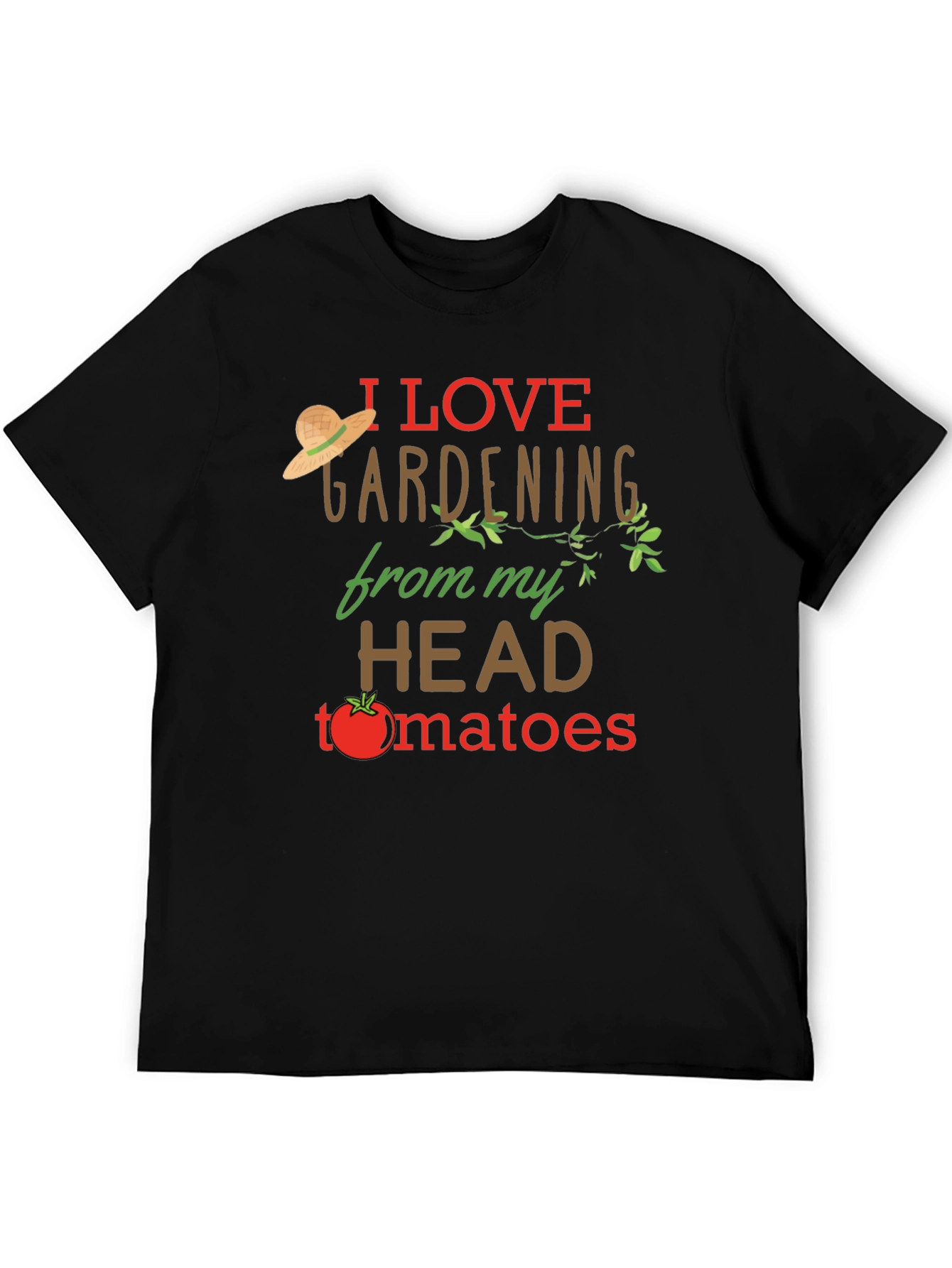 Black I Love Gardening Head Tomatoes Graphic T-Shirt view 5
