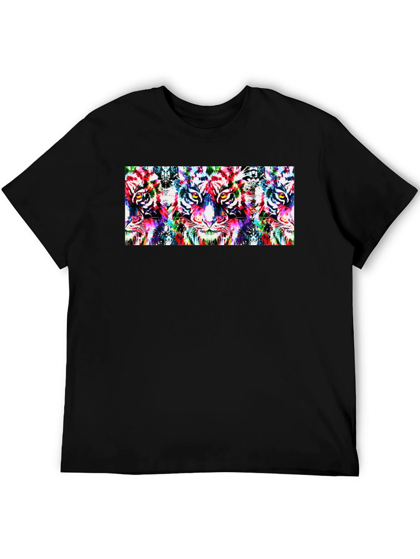 Black Psychedelic Tiger Print Black T-Shirt view 5