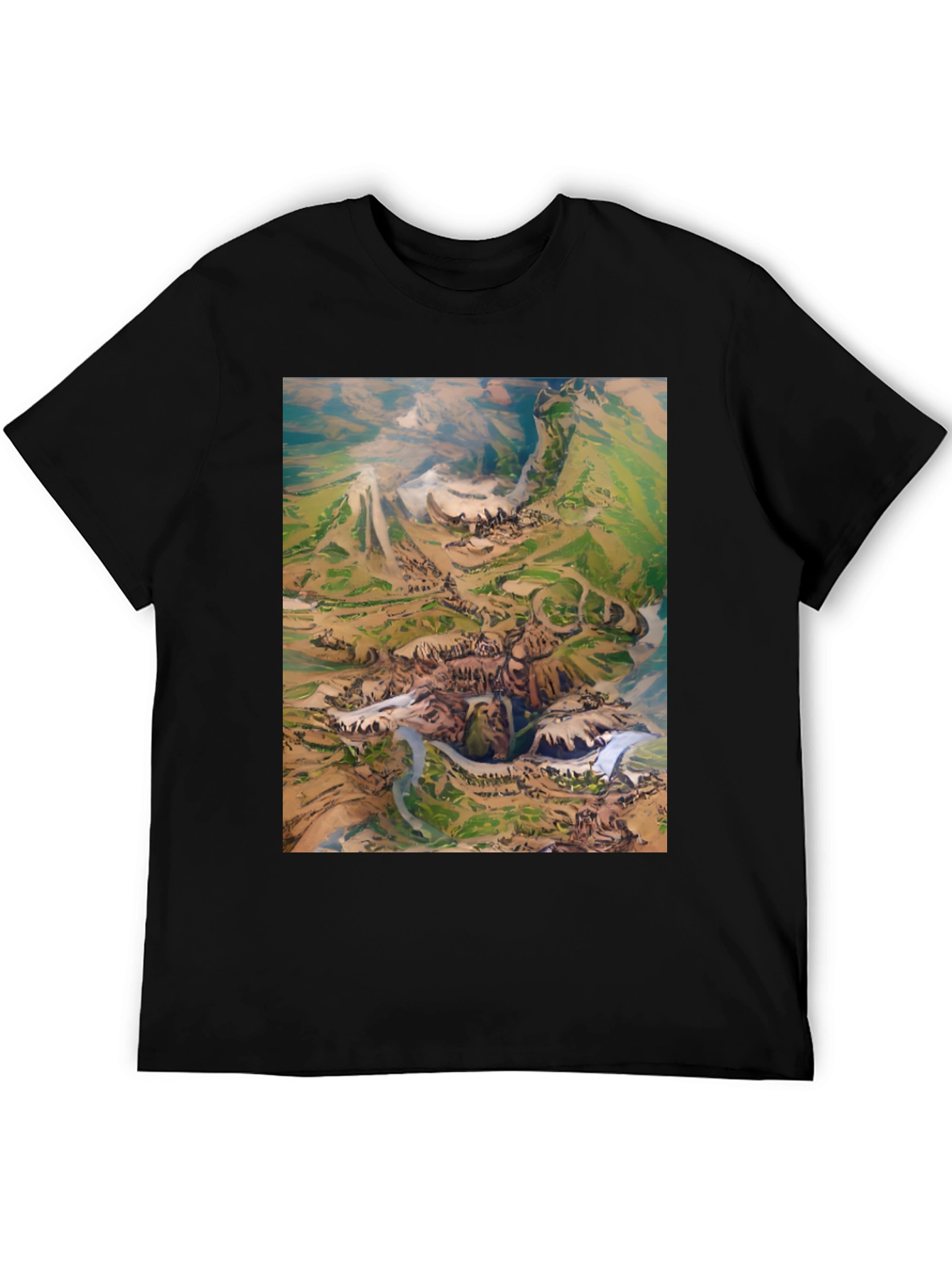 Black Artistic Landscape Print Black T-Shirt view 5