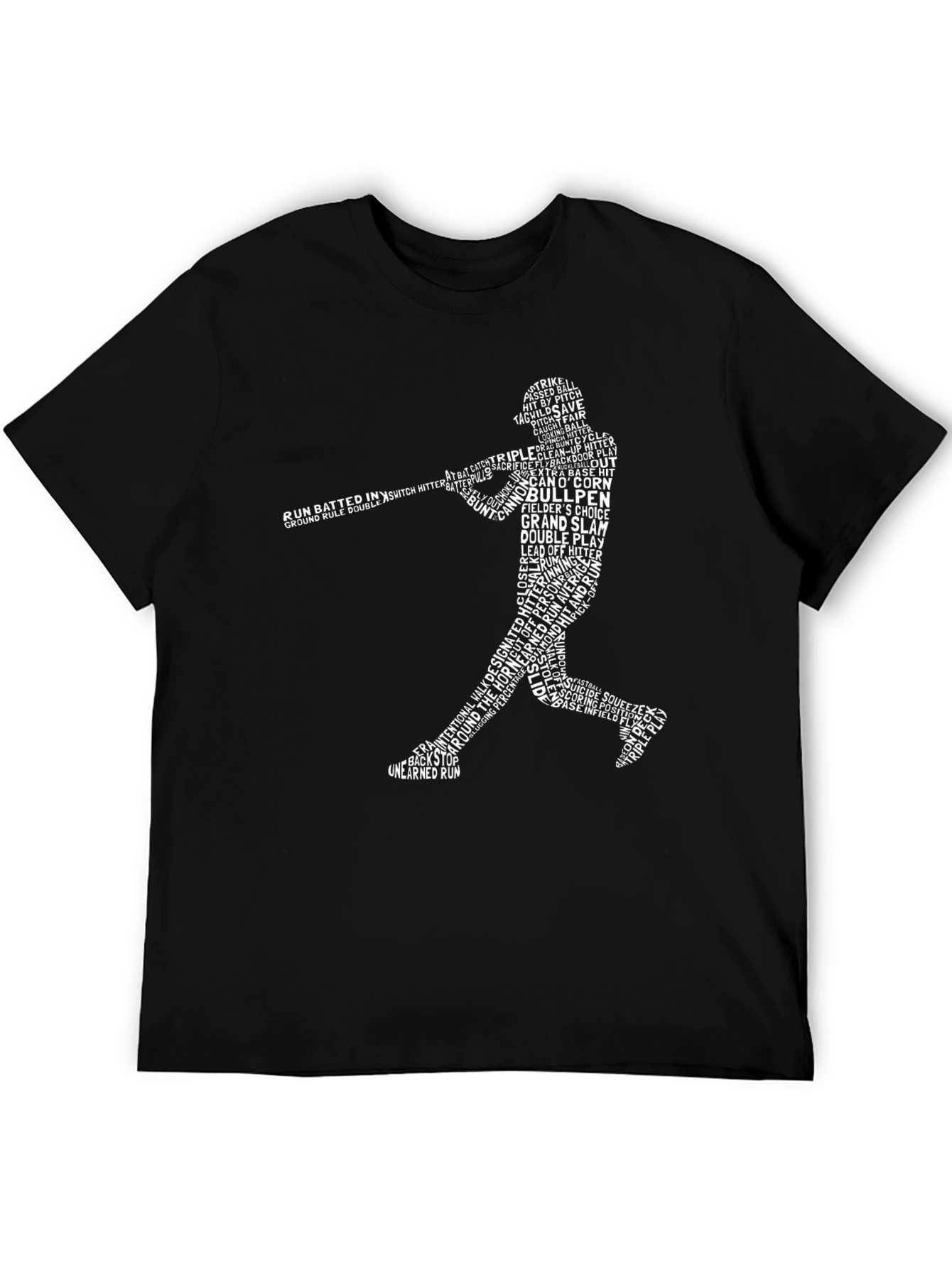 Black Baseball Word Art T-Shirt - Batter Silhouette Tee view 5