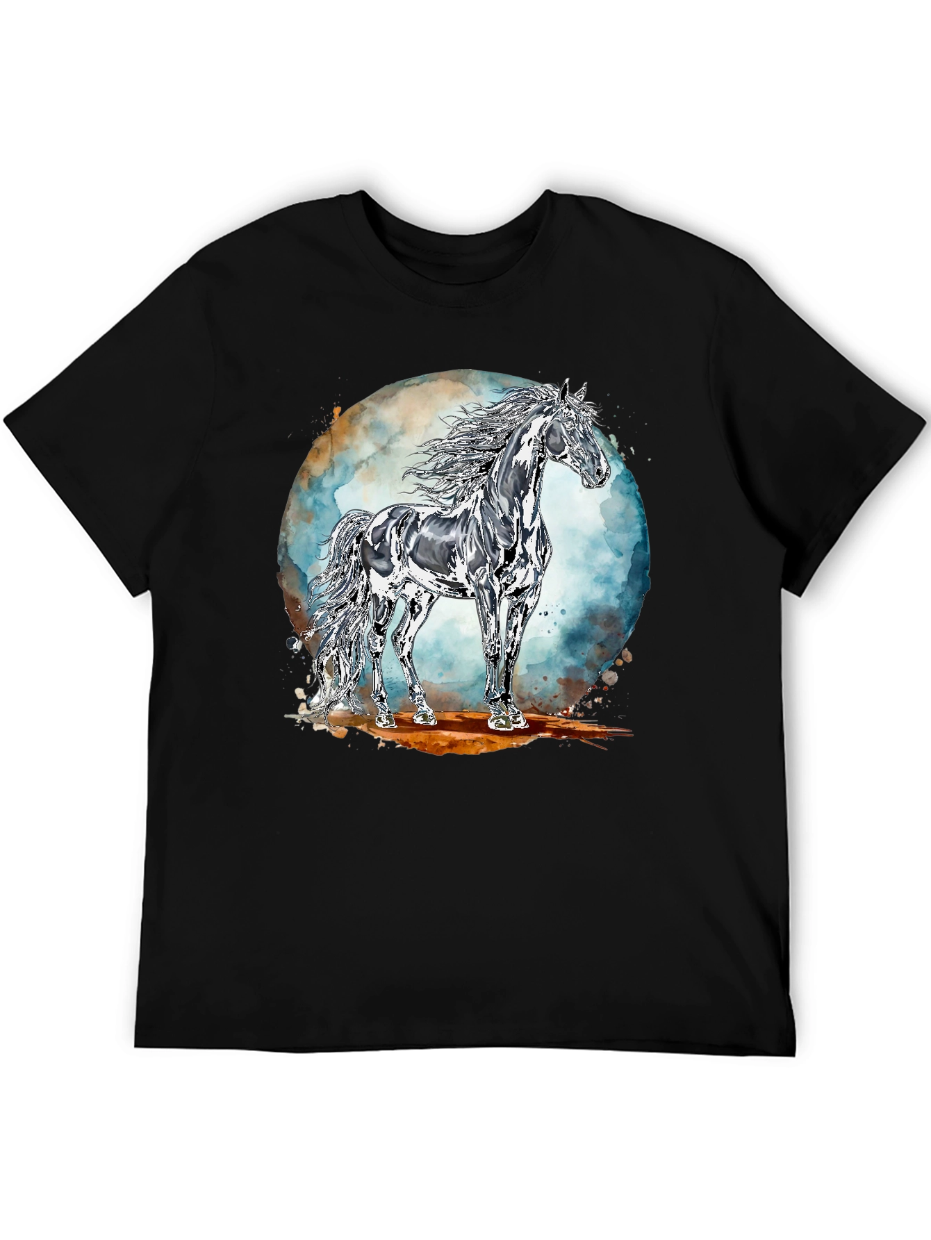 Black Majestic Horse Graphic Tee - Black Cotton Blend view 5