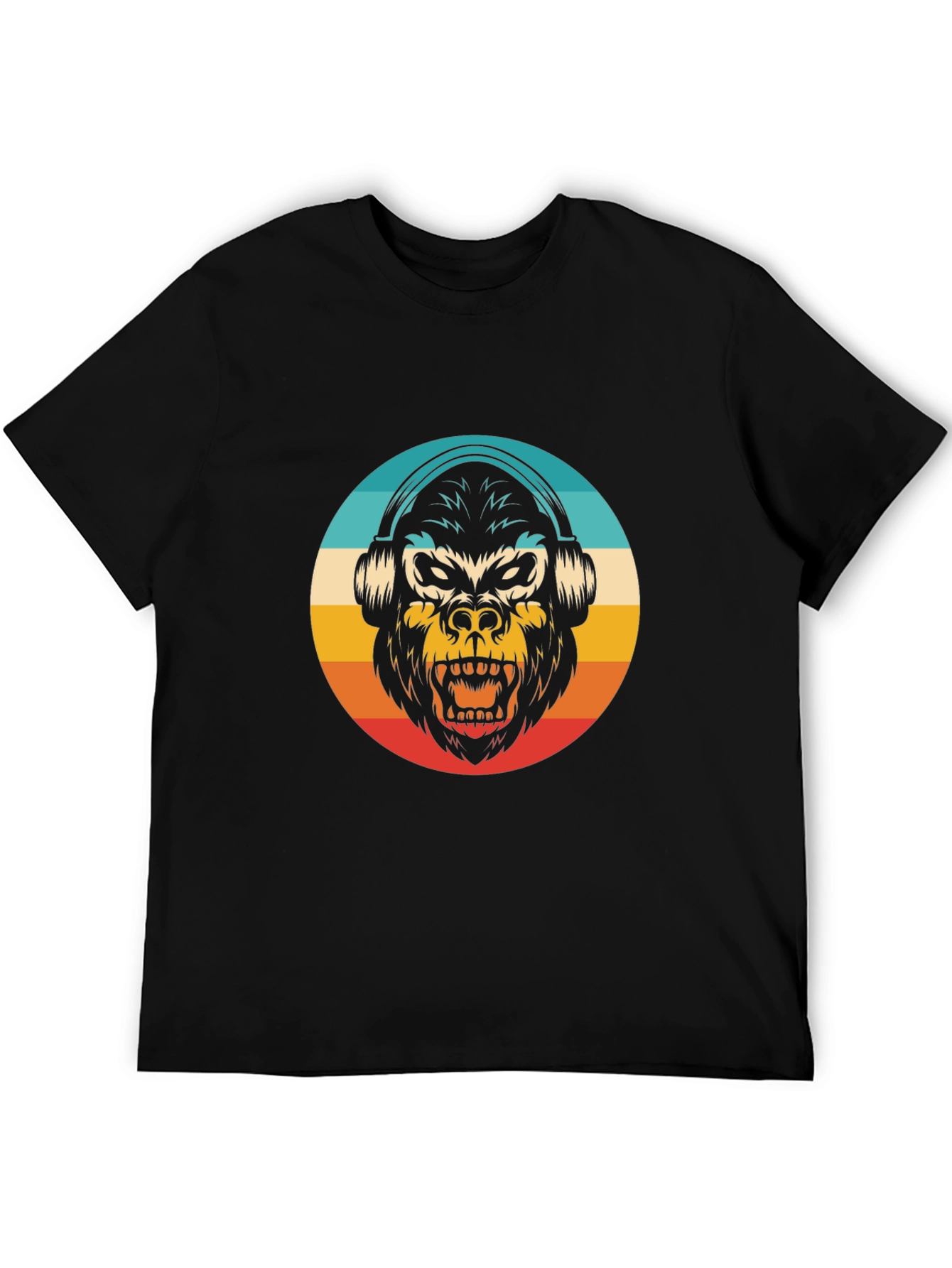 Black Retro Gorilla Headphone T-Shirt view 5