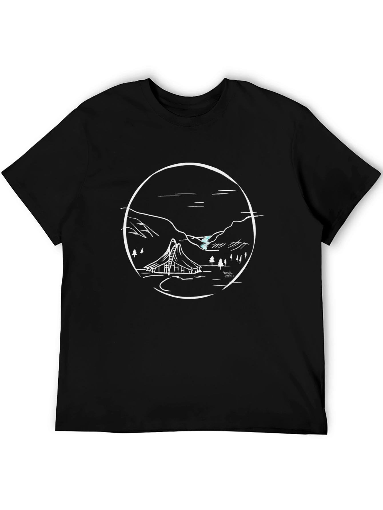 Black Black T-Shirt with Unique Mountain Landscape Design view 5