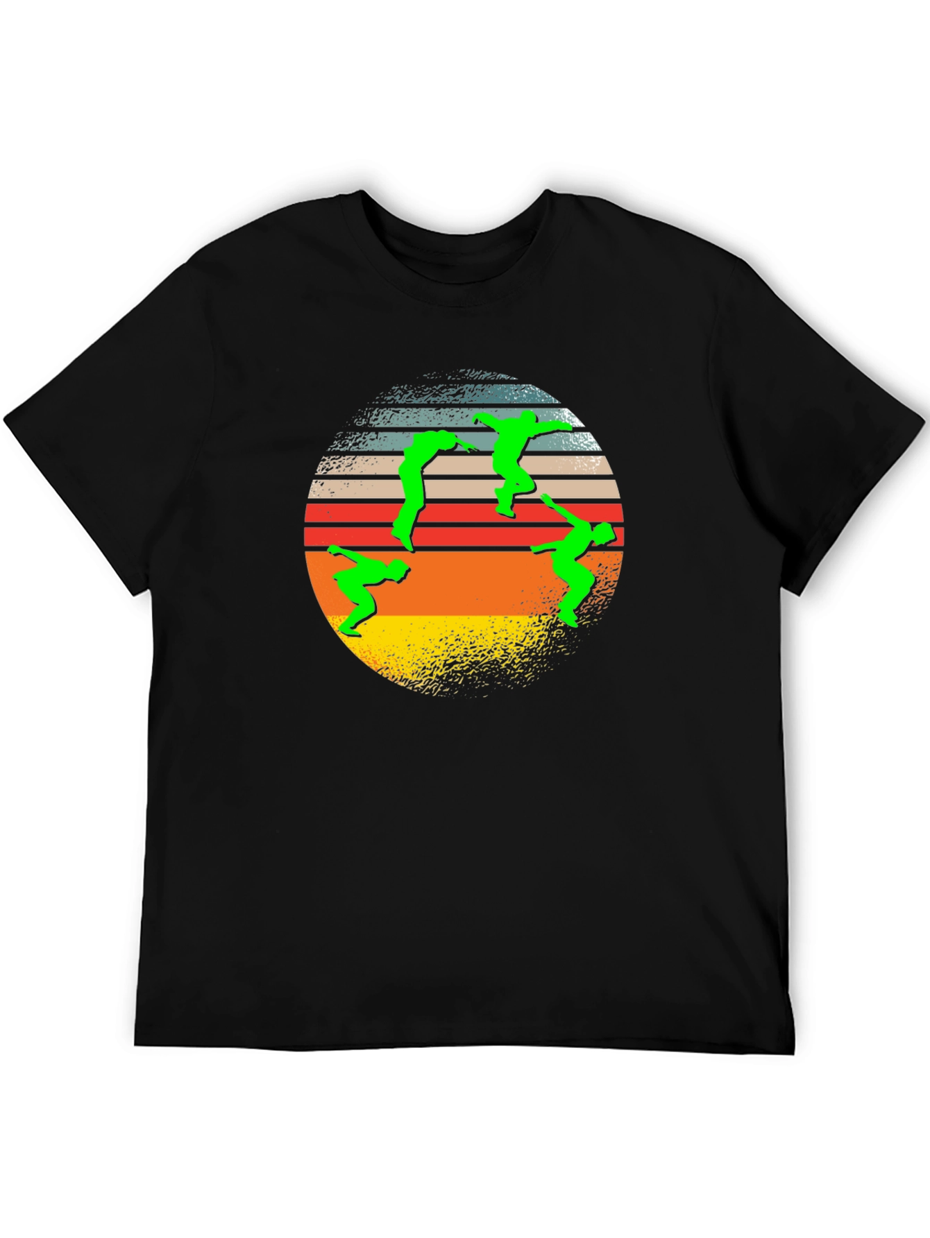 Black Retro T-Shirt with Green Figure Circle Design view 5
