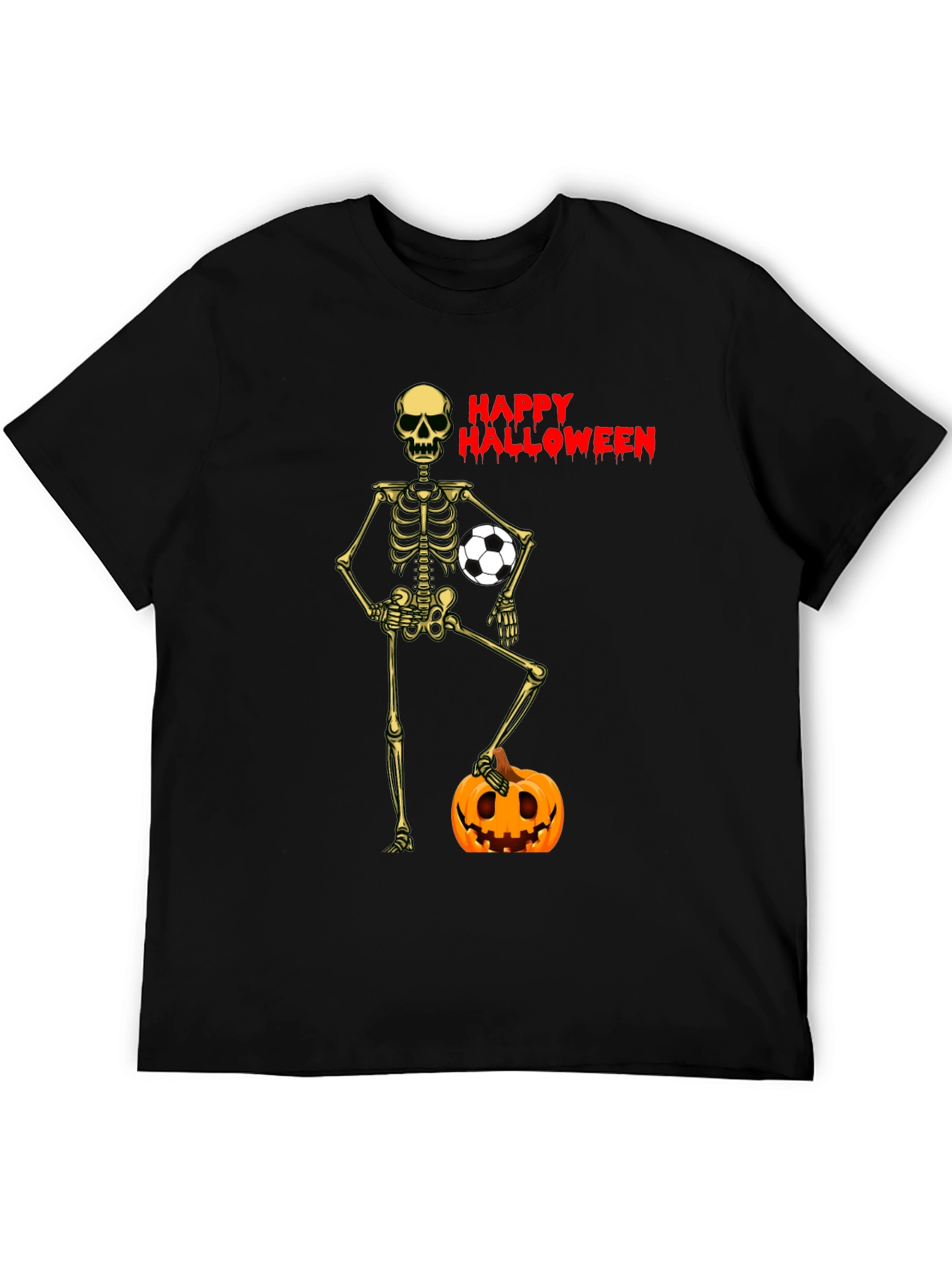 Black Happy Halloween Skeleton Soccer T-Shirt view 5