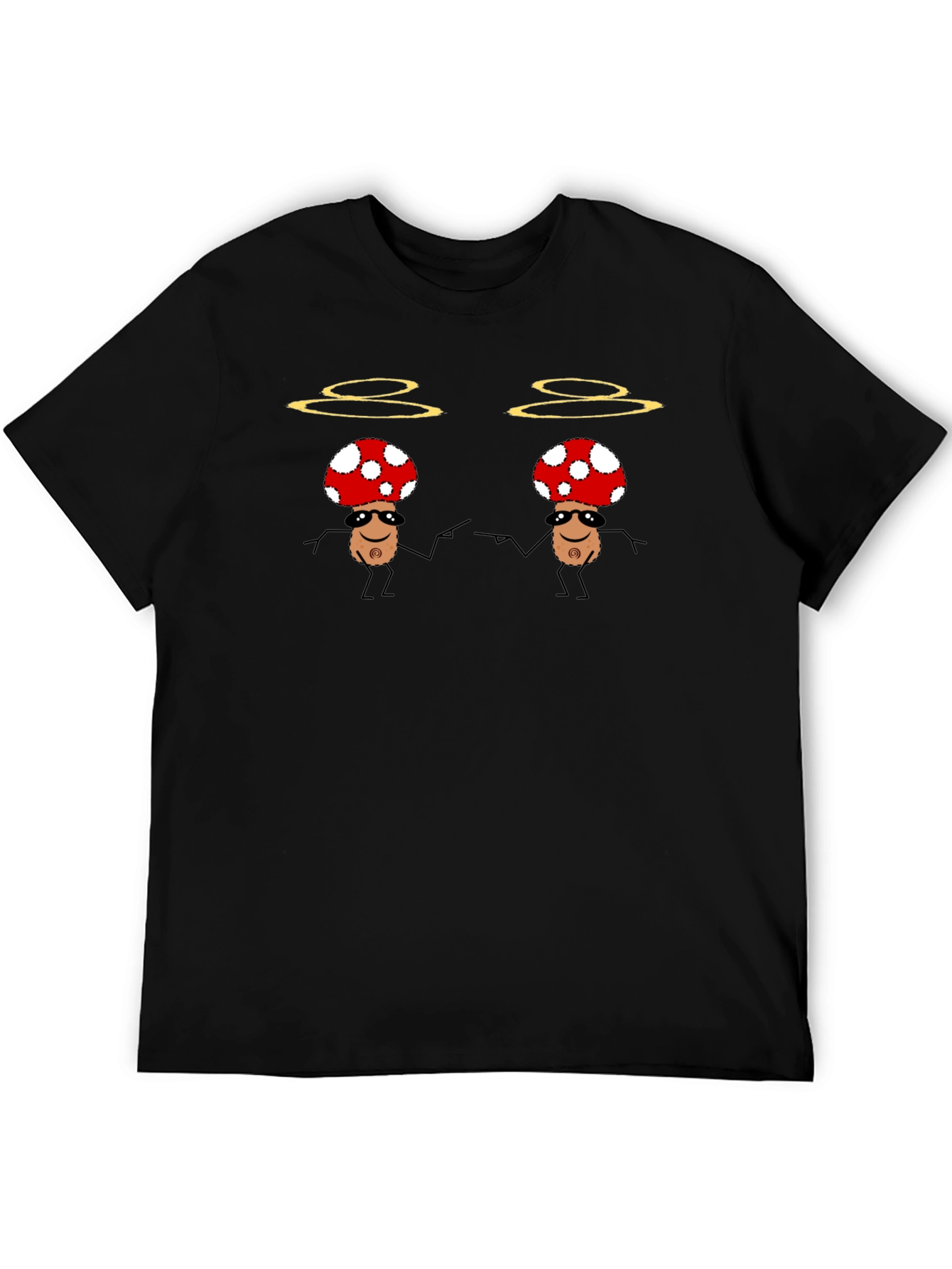 Black Funky Mushroom T-Shirt - Black Cotton Tee view 5