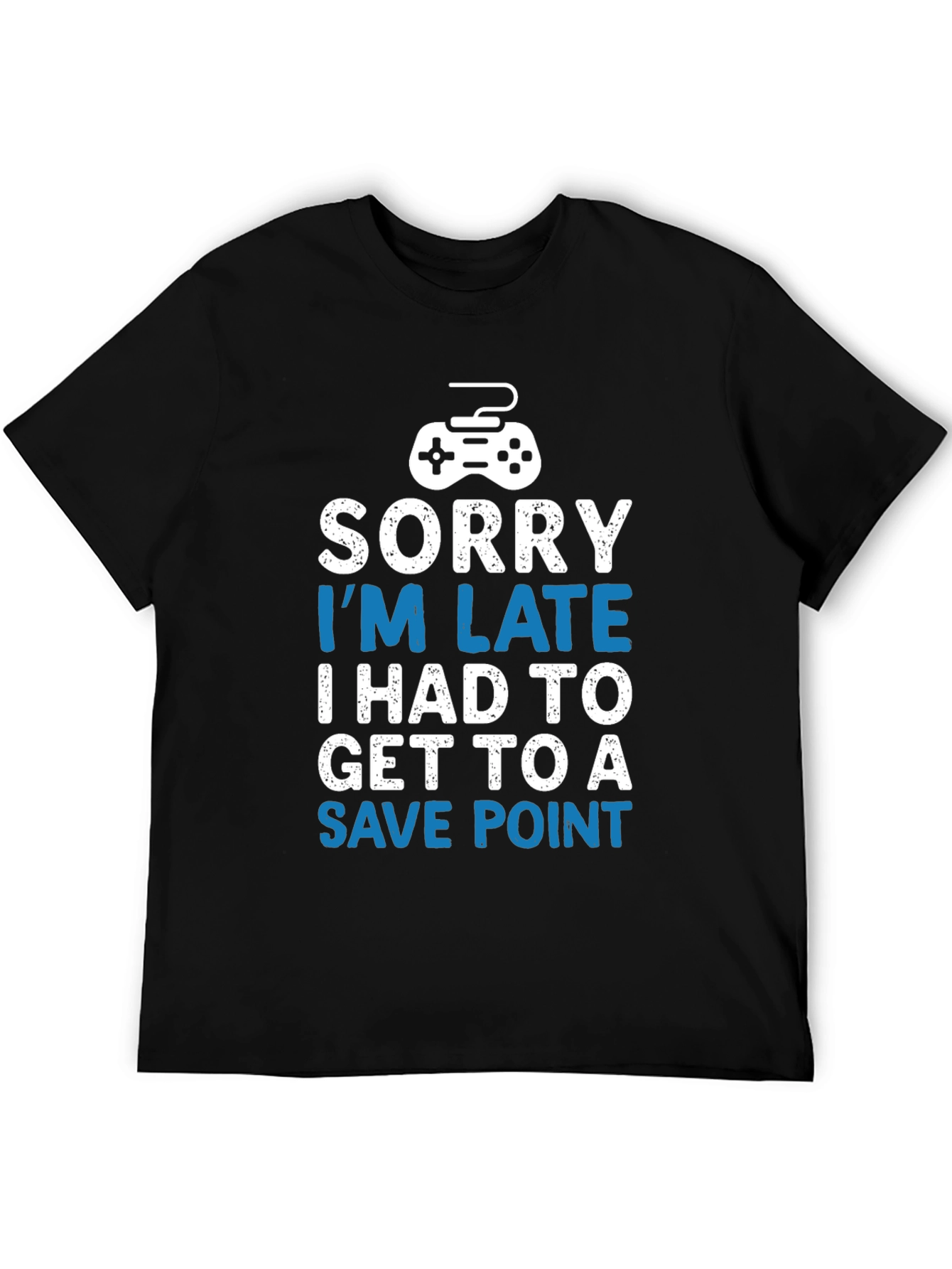 Black Gamer T-Shirt - Sorry I'm Late Save Point - Black view 5