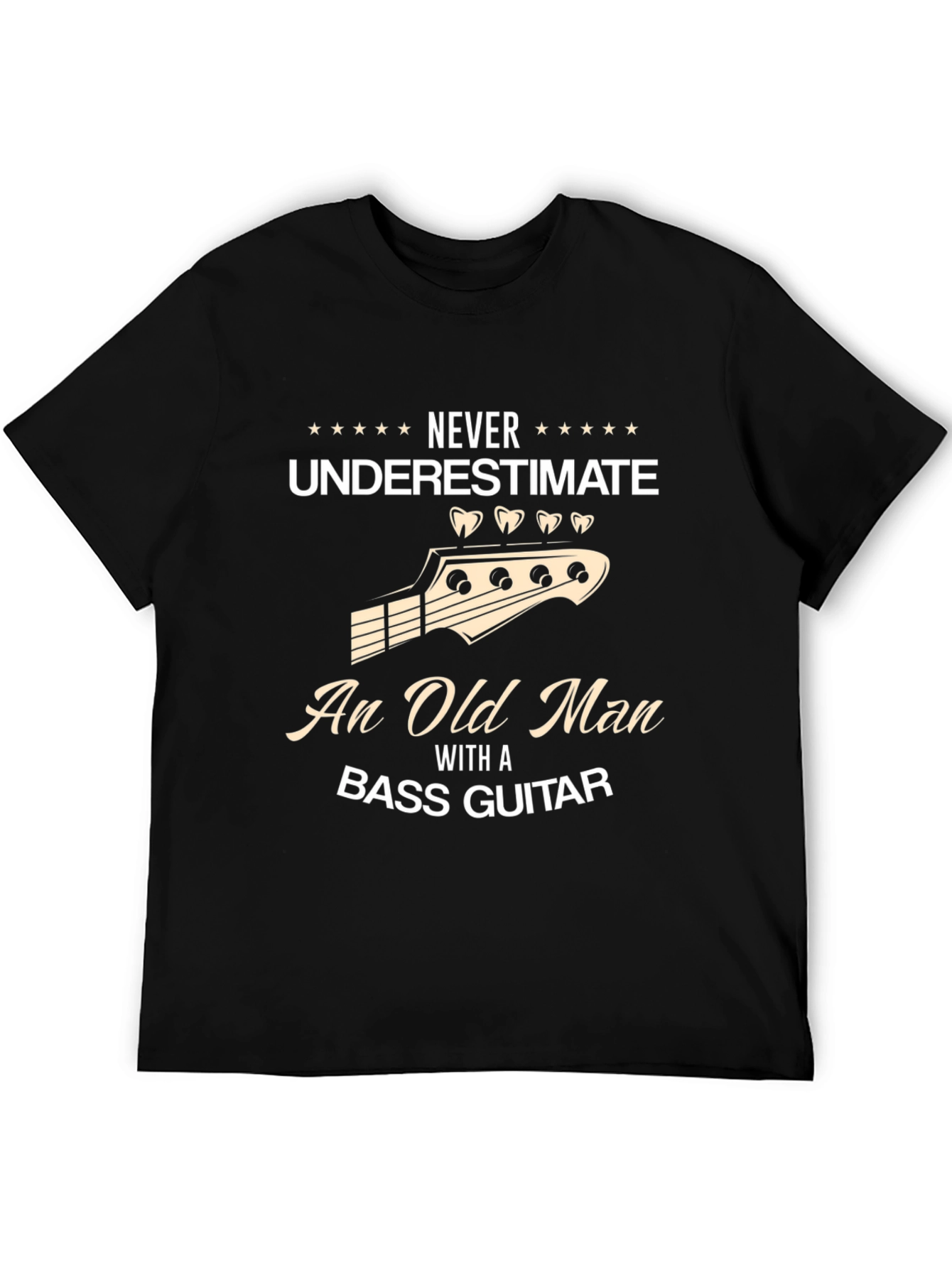 Black Bass Guitar Old Man T-Shirt - Black view 5